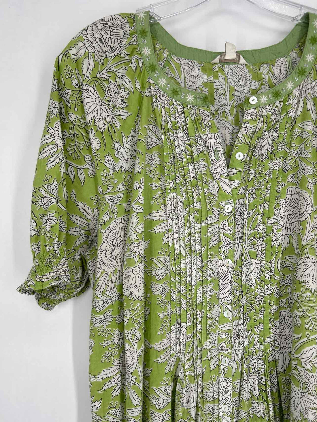 Monsoon Size XL Green & White Floral Short Sleeve Dress