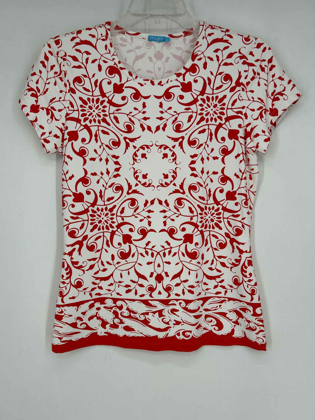 J McLaughlin Size S White & Orange Print Short Sleeve