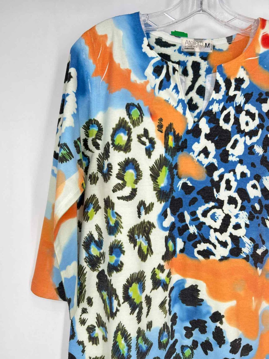 Atelier5 Size M White Orange & Blue Print Long Sleeve Dress