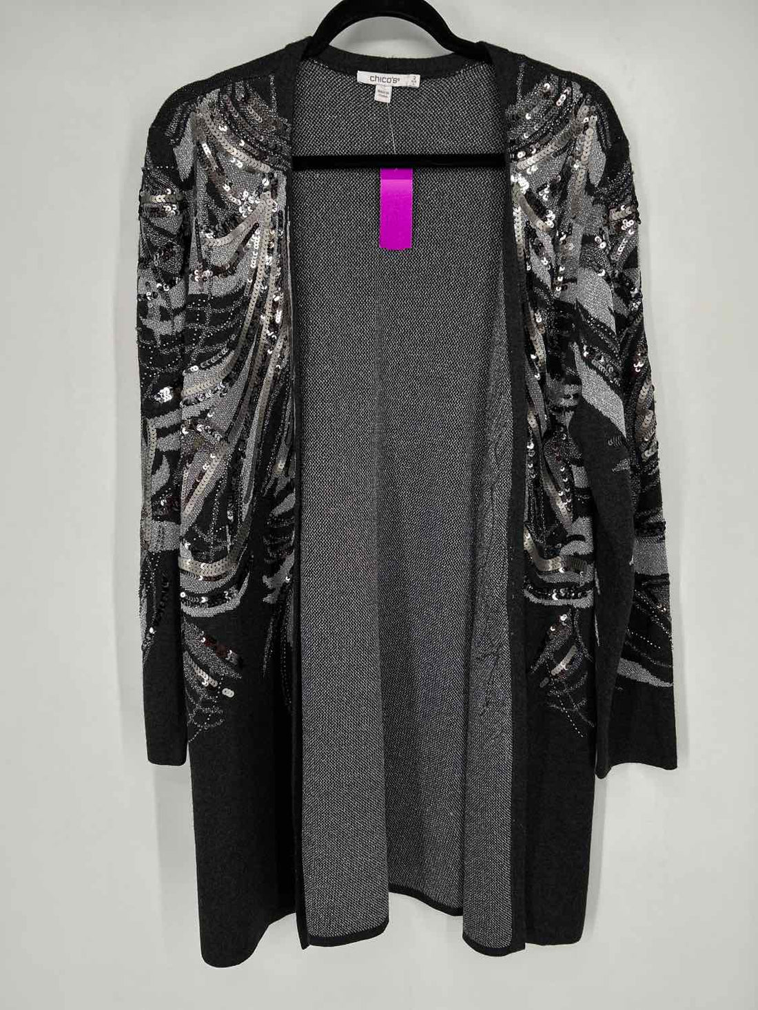 Chicos Size 2(L) Black Sequined Cardigan