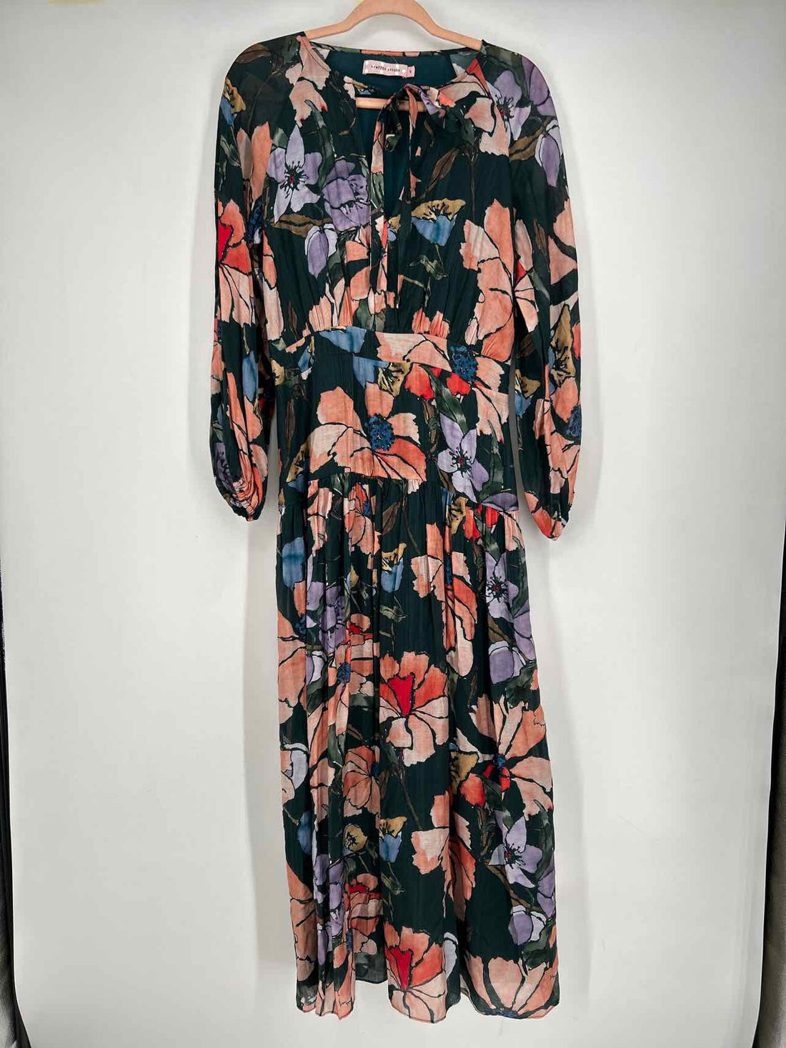 Traffic People Size M Dark Green Floral Long Sleeve Dress