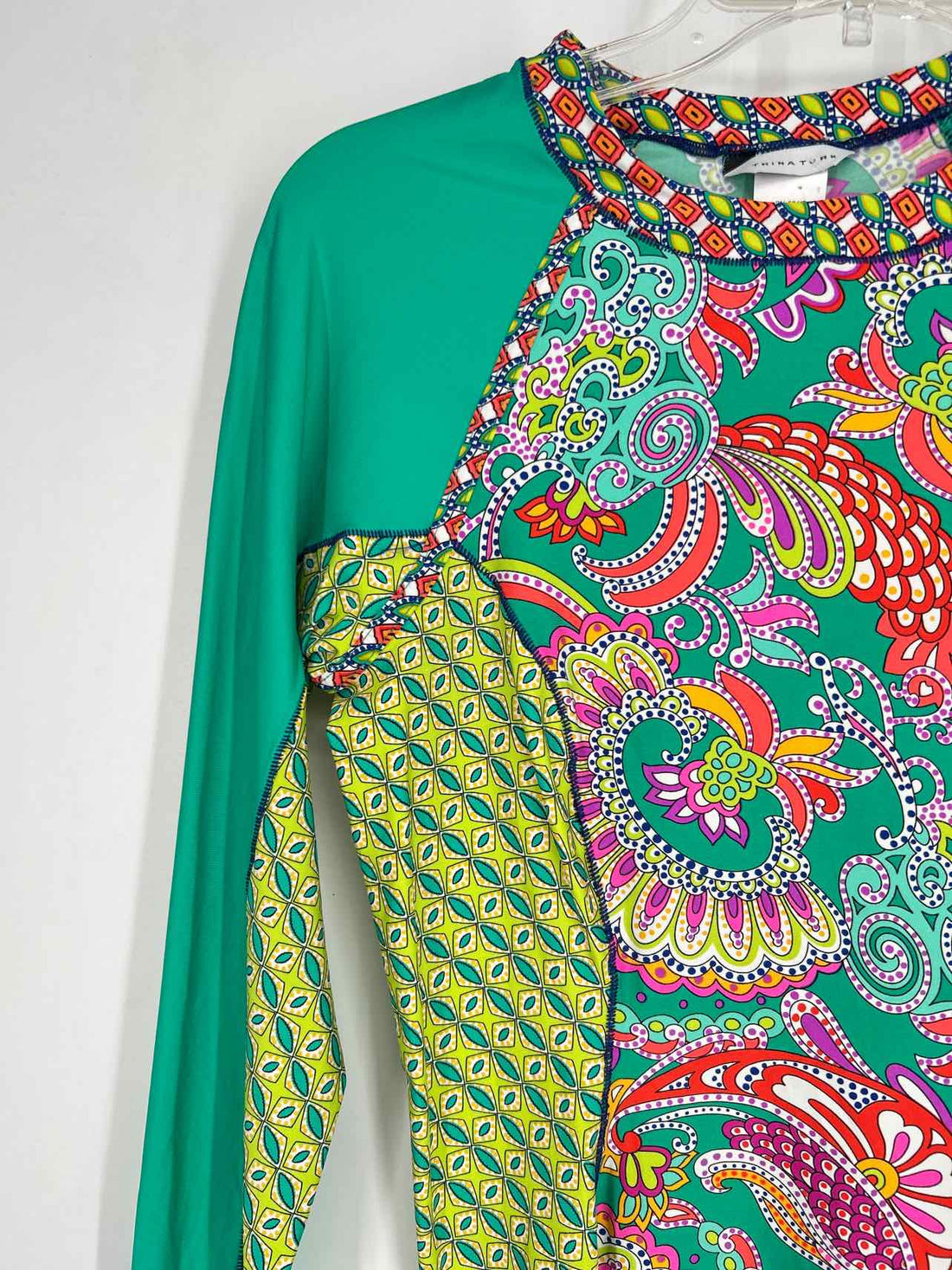 Trina Turk Size L Green Print NWT Swimsuit Top Only