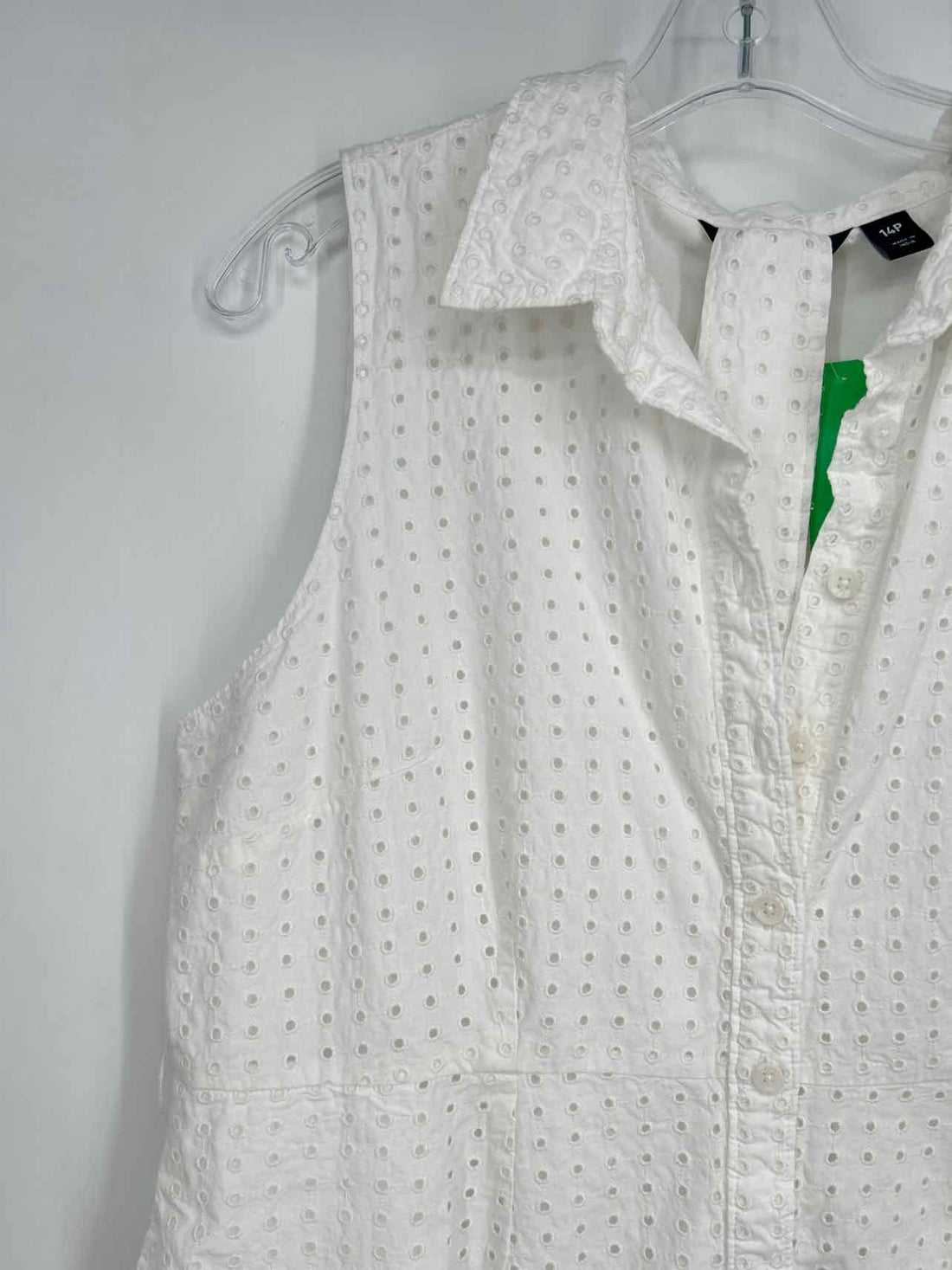 Land's End Size 14P White Eyelet Sleeveless Dress