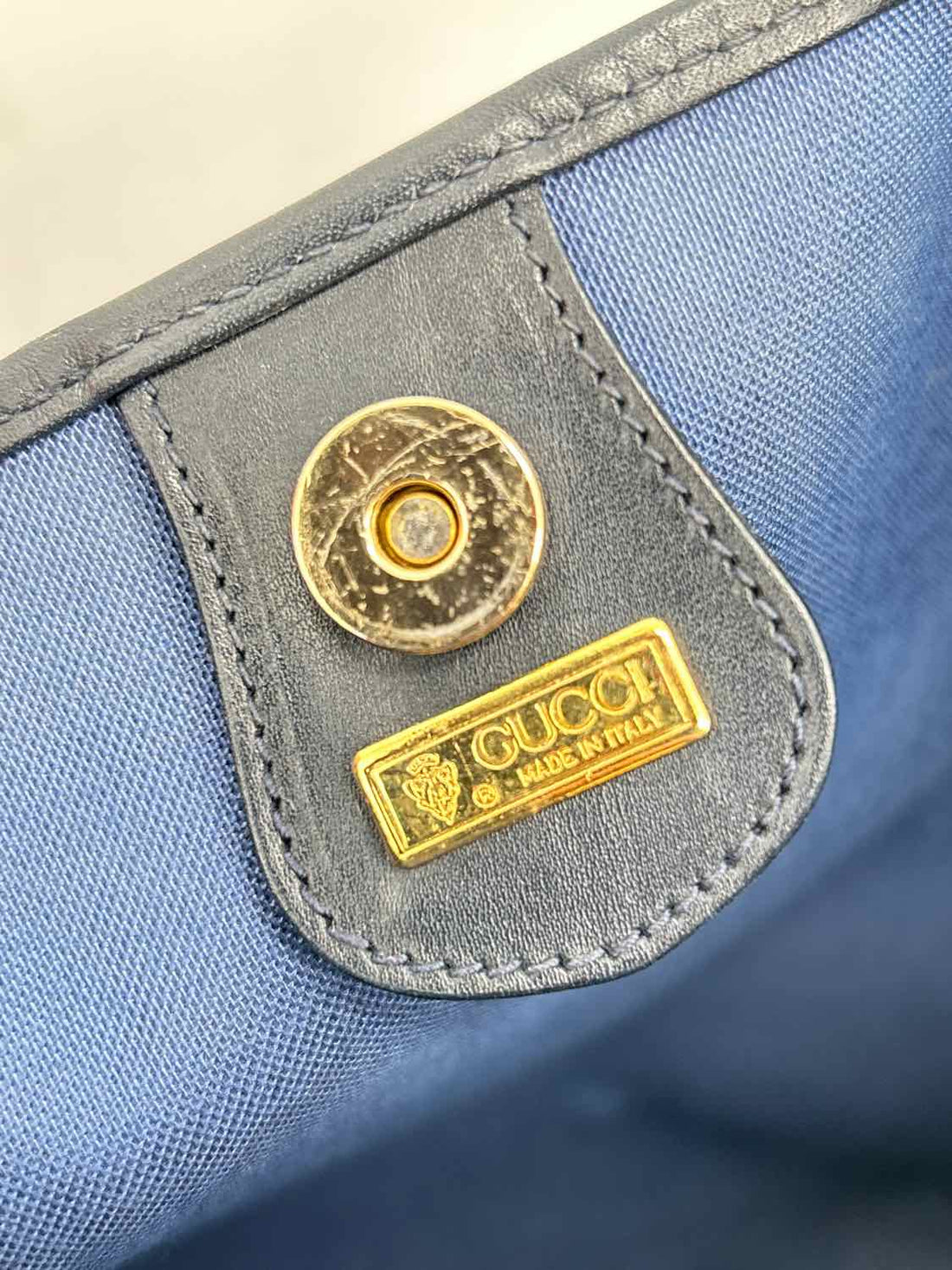 Gucci Navy Coated Canvas & Leather Vintage LUXURY