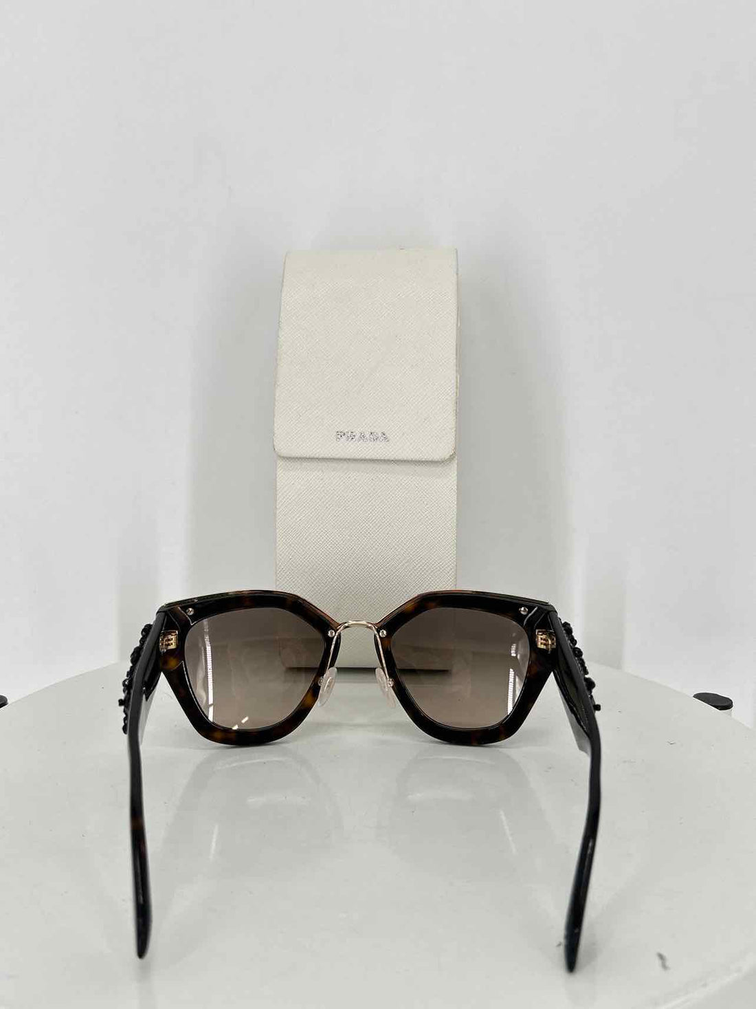 Prada Ornate 10T Tortoiseshell Bead Embellished Catwalk Sunglasses. with case