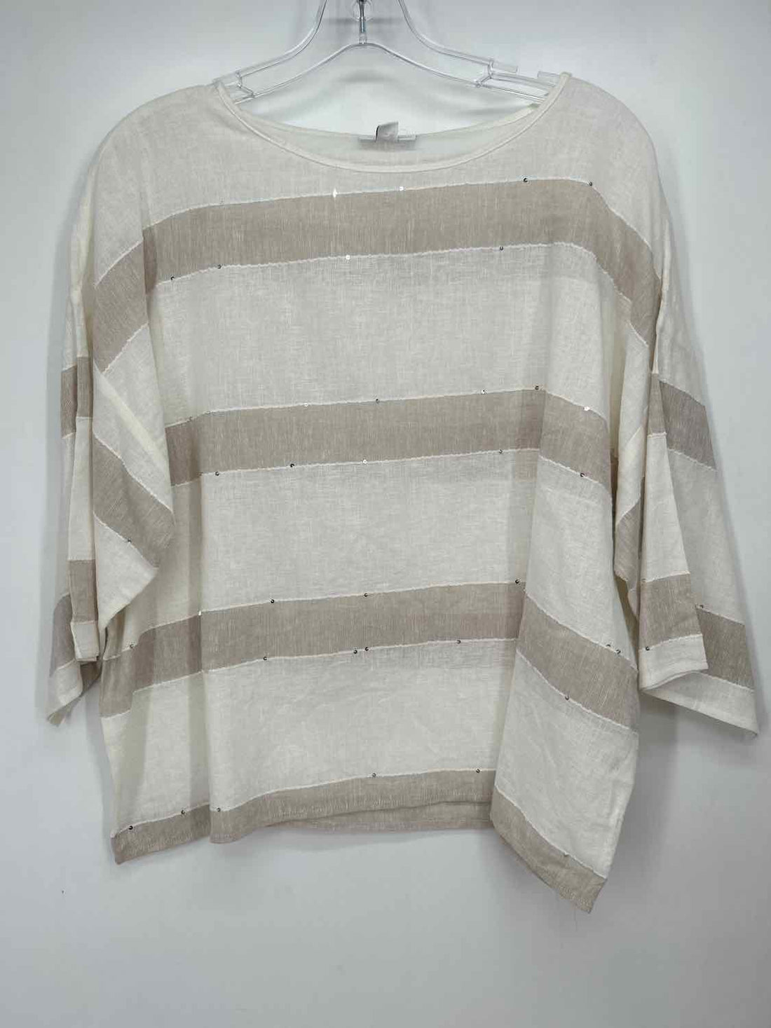 Pure Jill Size M White Striped Linen/Cotton Long Sleeve