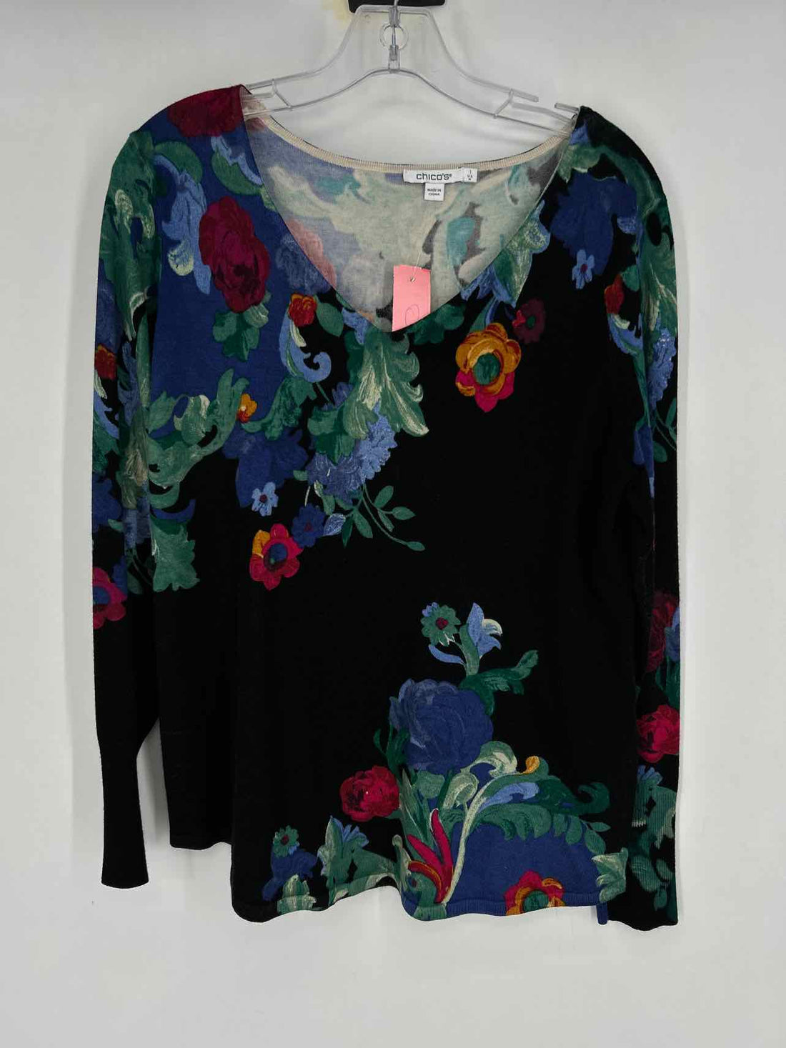 Chicos Size 1 (M) Black Print Long Sleeve