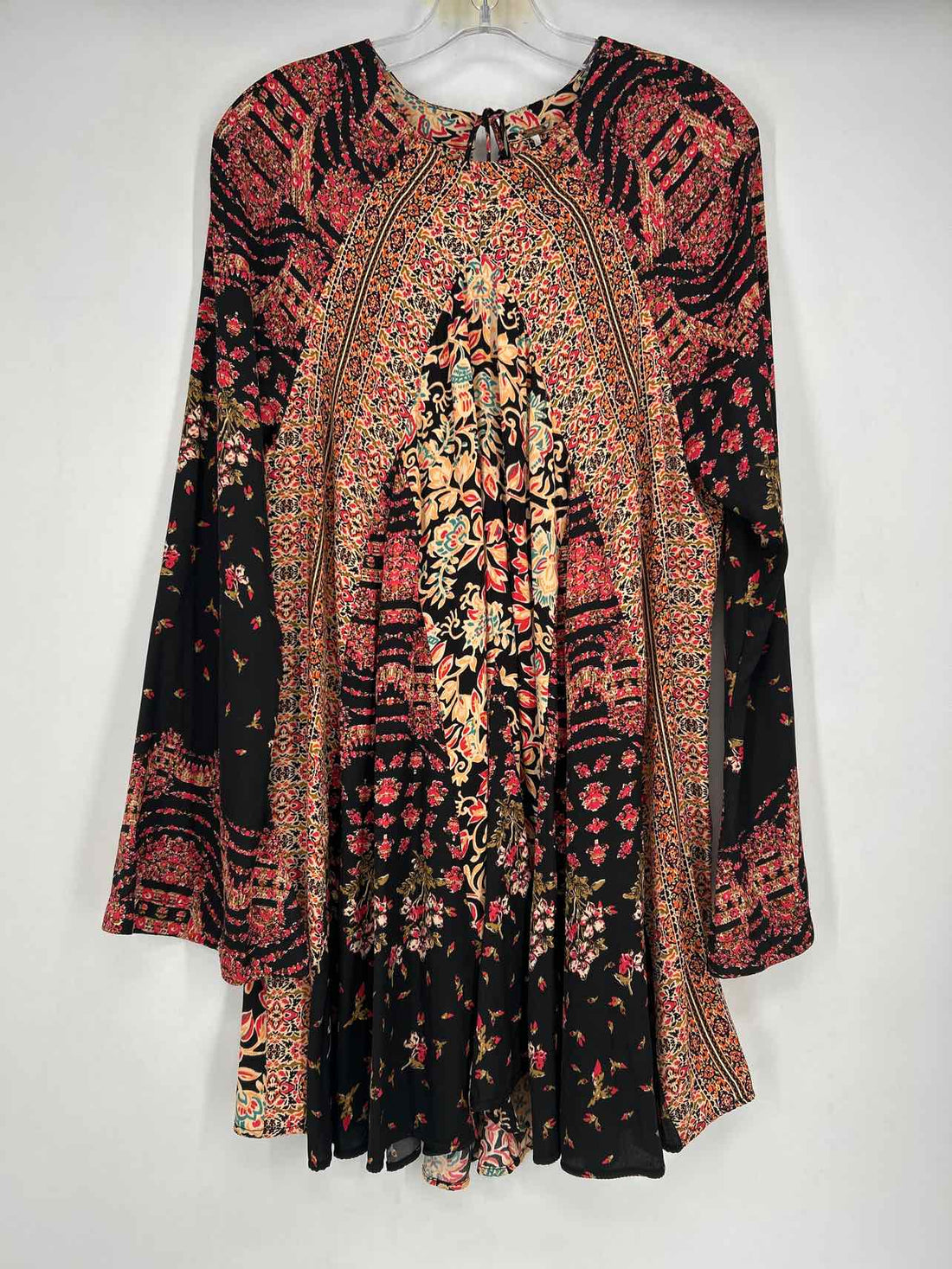 Free People Size L Black & Red Floral Long Sleeve Dress