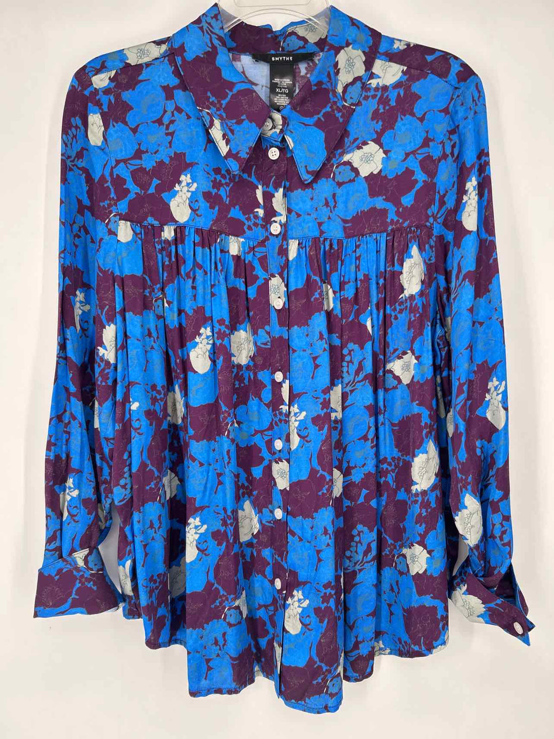 Smythe Size XL Blue & Purple Floral Long Sleeve