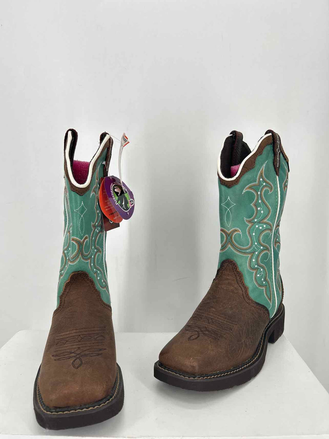 Justin Women Size 9 Brown & Teal NWT Genuine Leather Cowboy Boot
