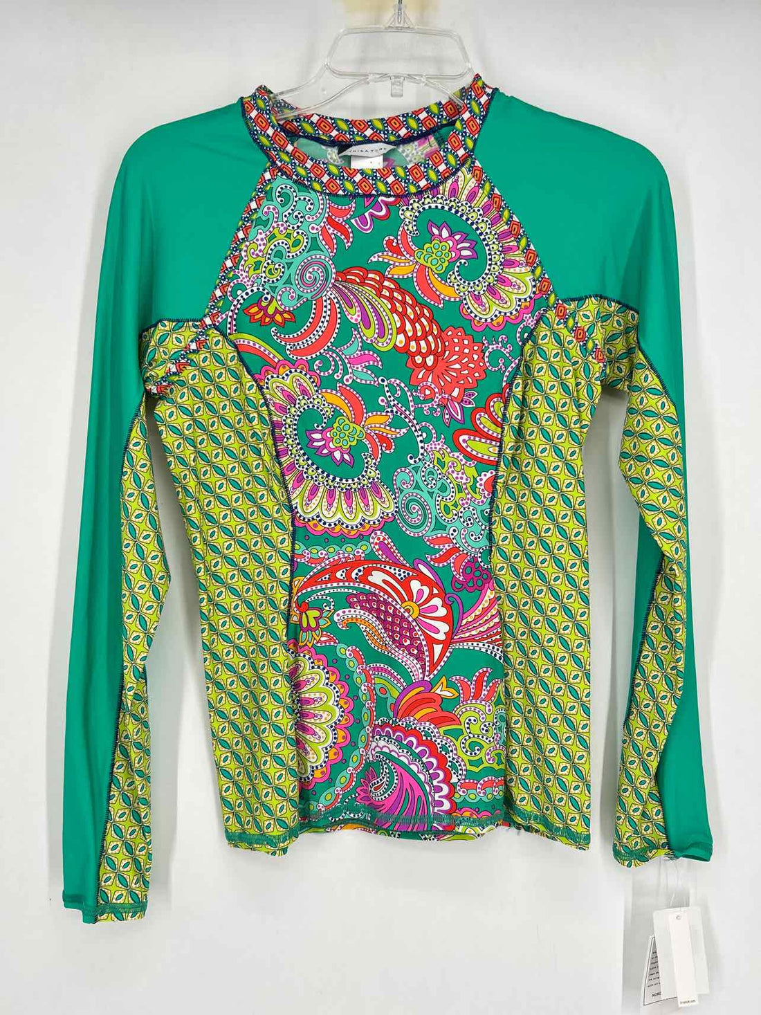 Trina Turk Size L Green Print NWT Swimsuit Top Only