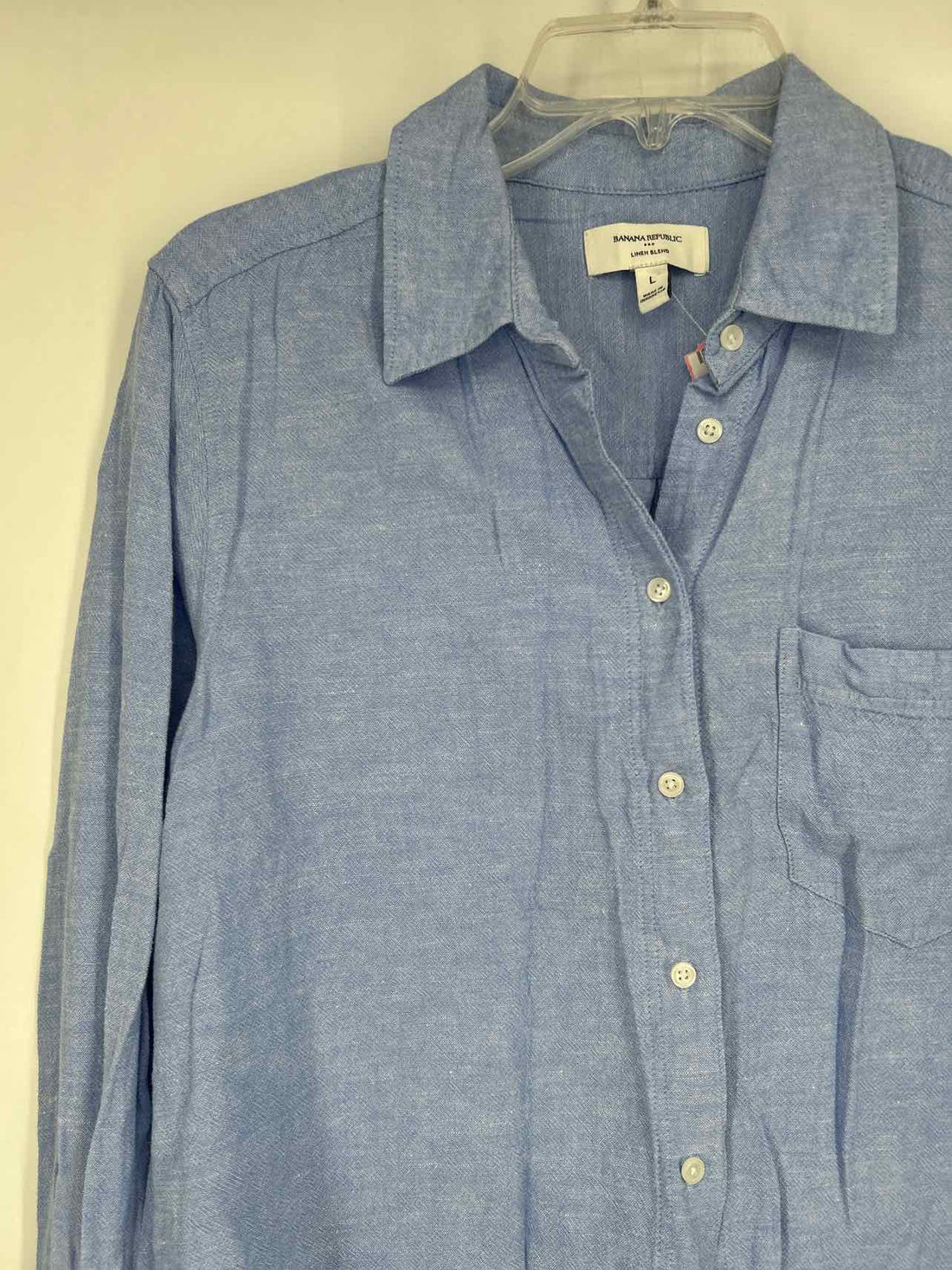 Banana Republic Size L Light Blue Linen Blend Long Sleeve