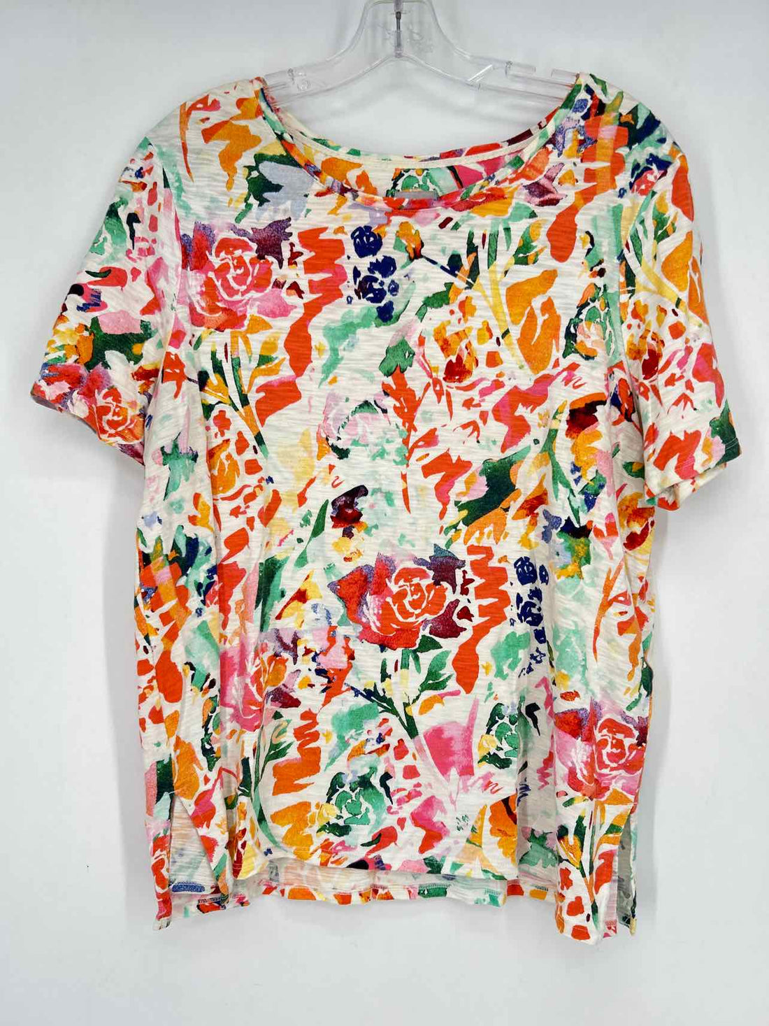 Chicos Size 2/L White Watercolor Short Sleeve