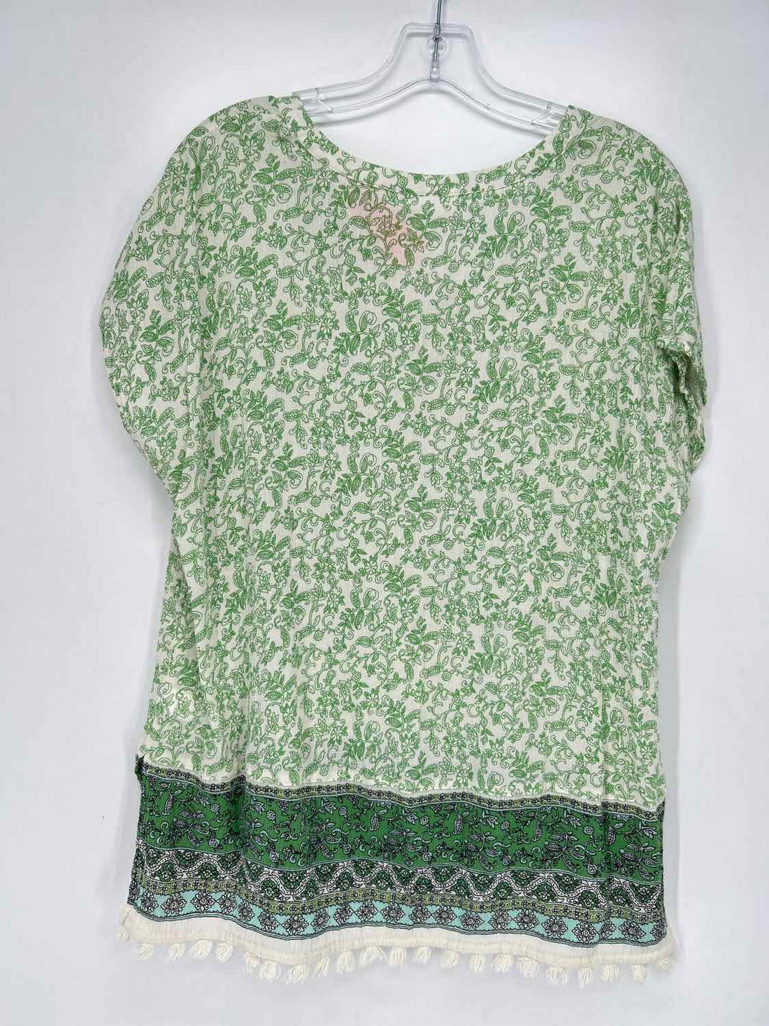 J Jill Size MP White & Green Print Short Sleeve