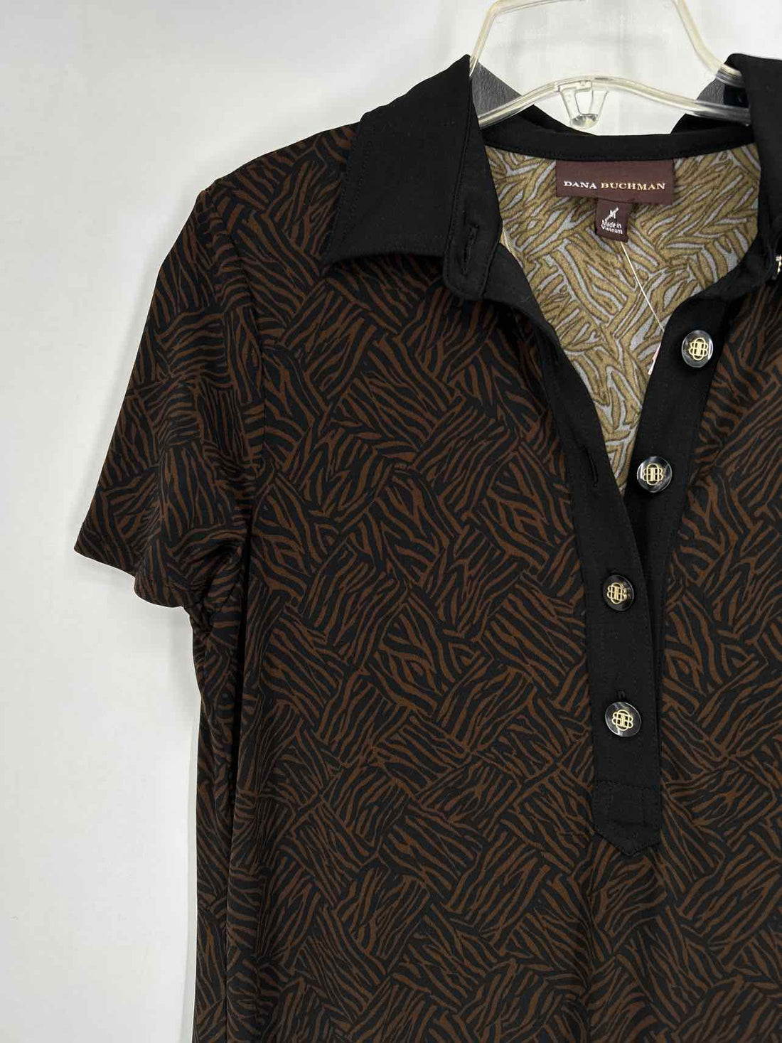Dana Buchman Size M Black & Brown Short Sleeve Dress