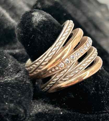 Brighton Size 8 Silver Rhinestone Mixed Metals Ring