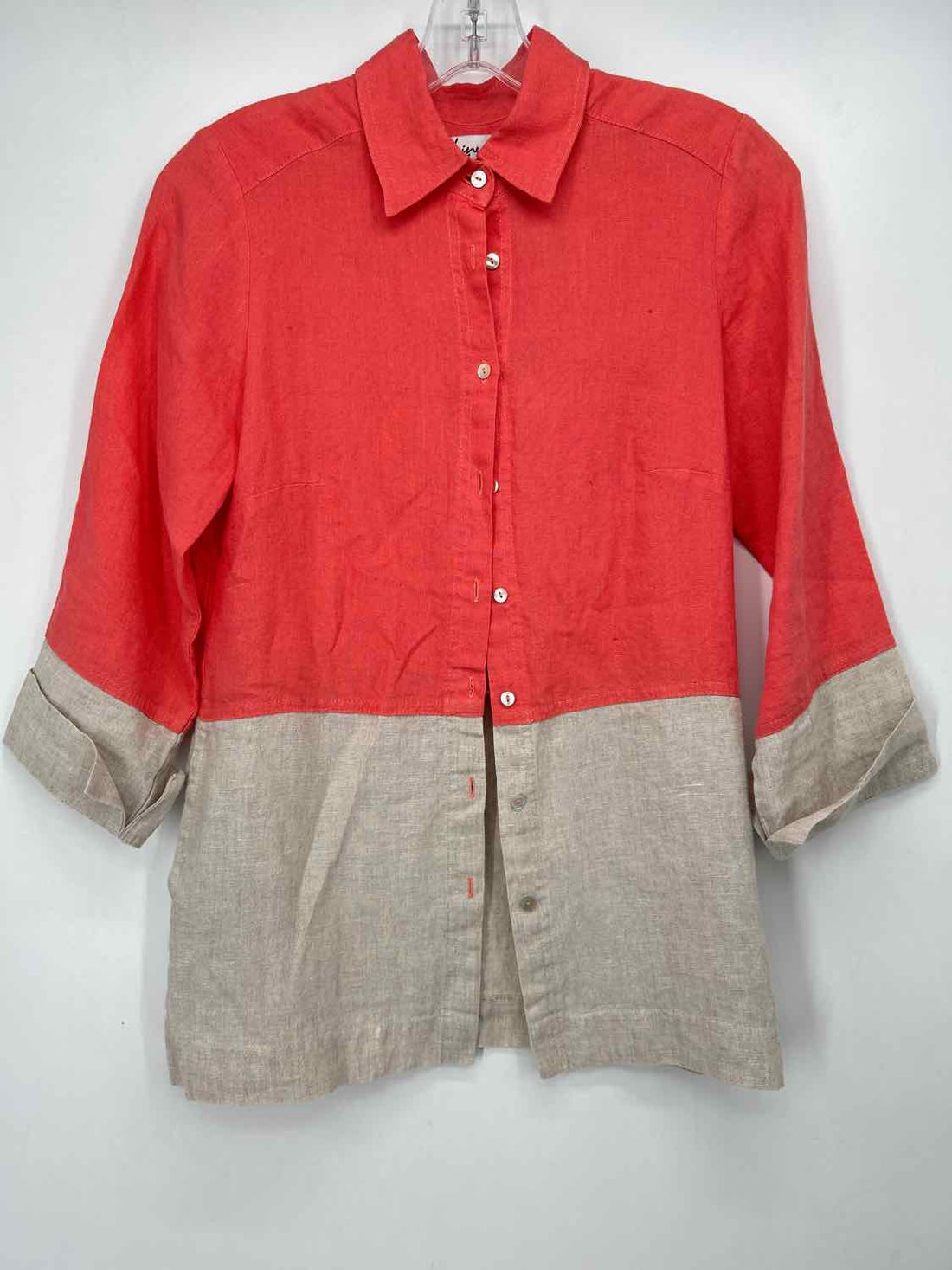 iLinen Lifestyle Size XS Coral & Beige Linen 100% Long Sleeve