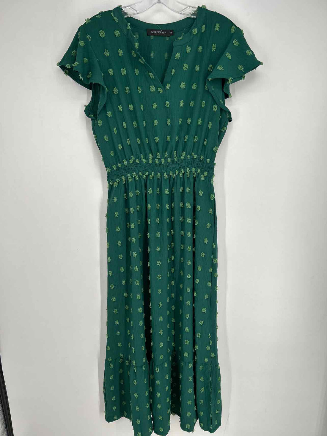 Merokeety Size S Green Swiss Dot Short Sleeve Dress