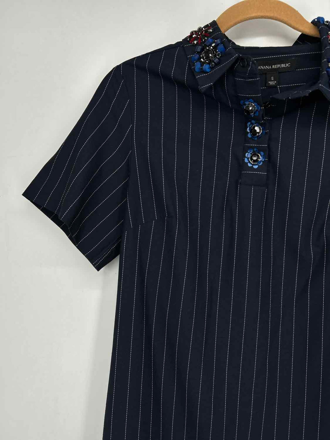 Banana Republic Size S Navy Pin Stripe Short Sleeve Dress
