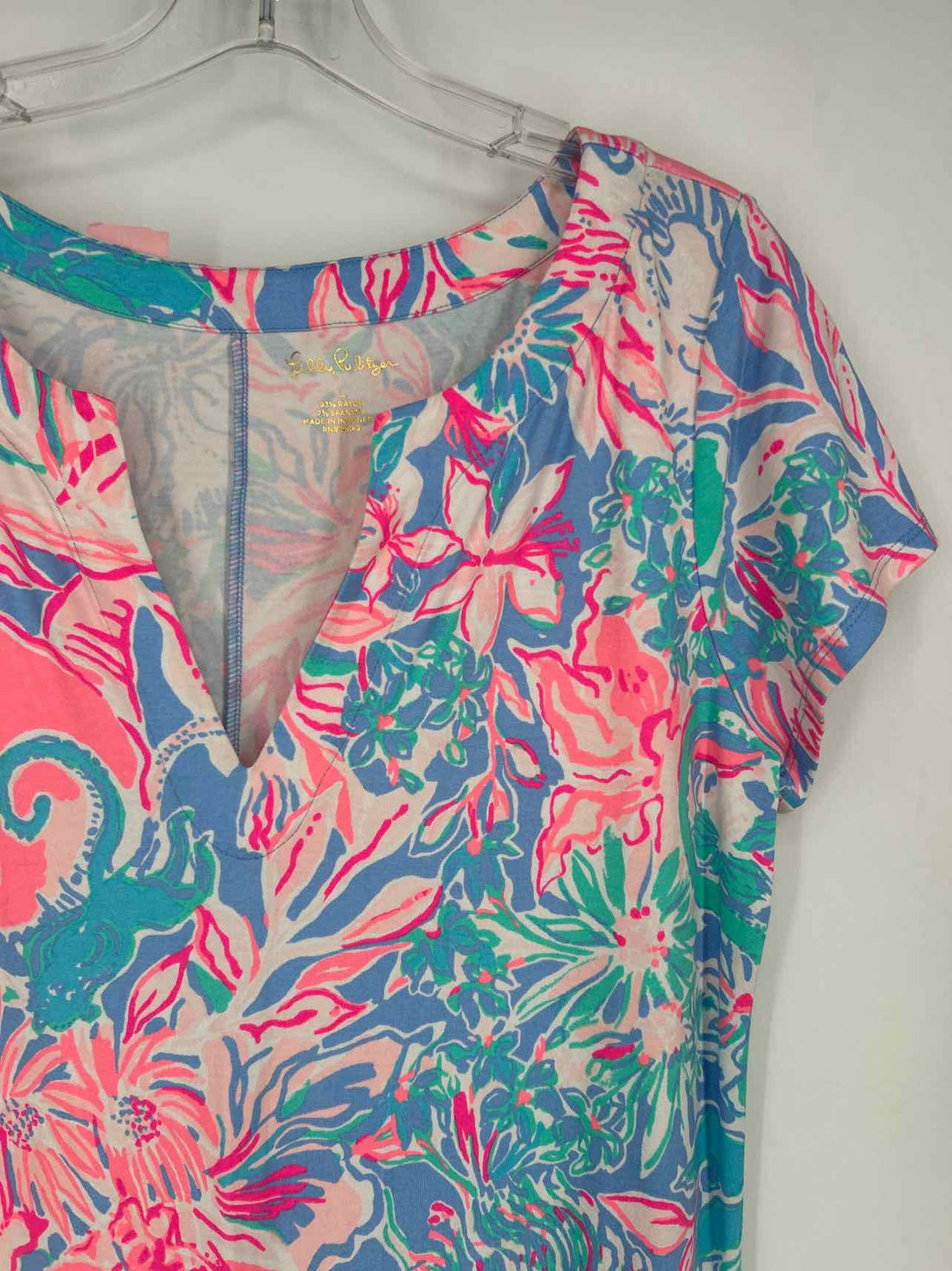 Lilly Pulitzer L Blue & Pink Print Short Sleeve Lilly Pulitzer Dress
