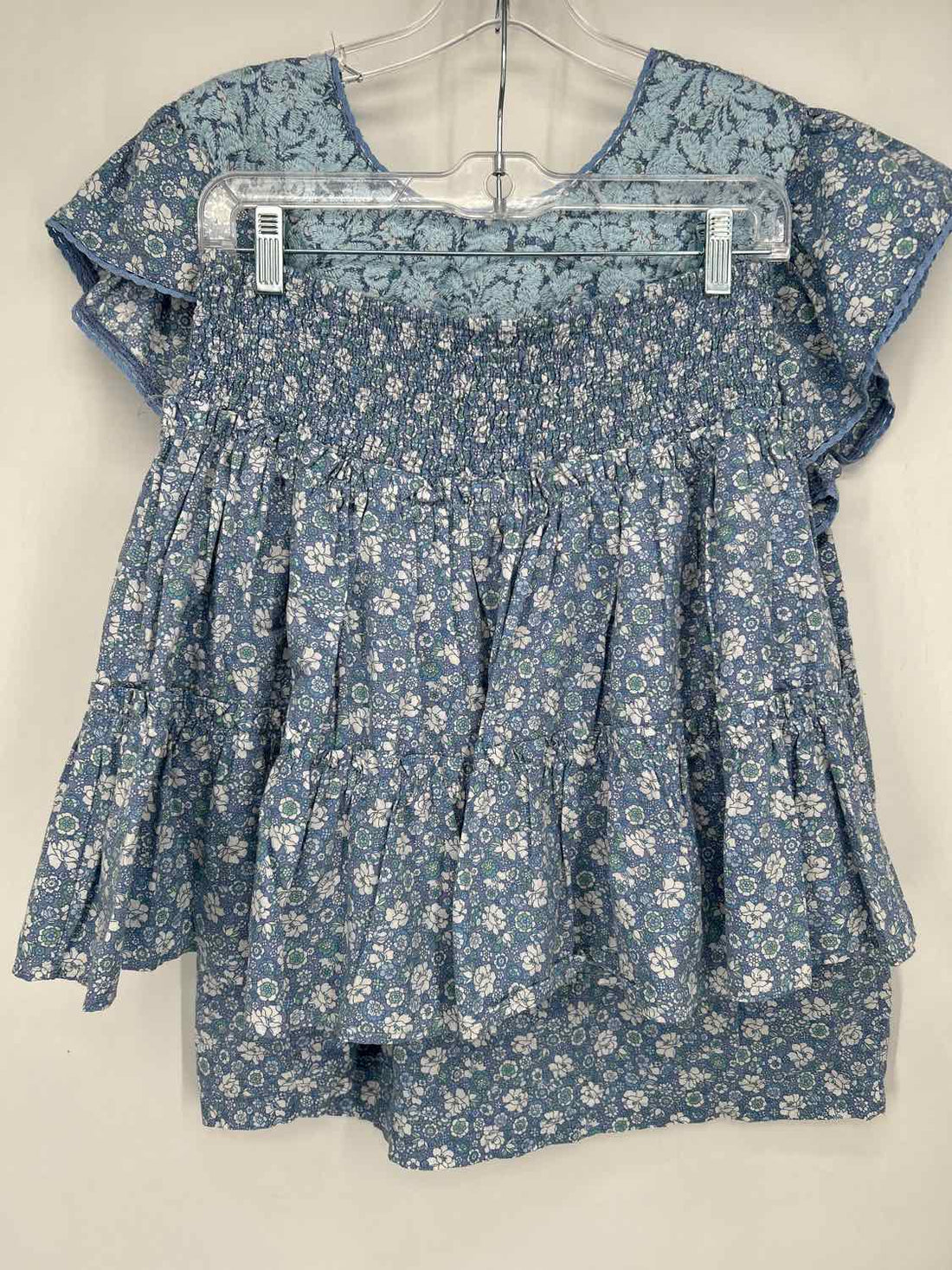 J. Marie Size L Blue & White Floral Embroidered Short Sleeve Multi-Piece Set