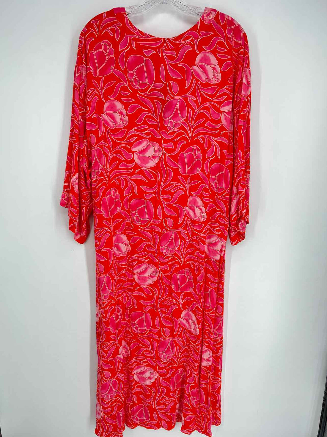 Natori Size L Red & Pink Print Long Sleeve Dress