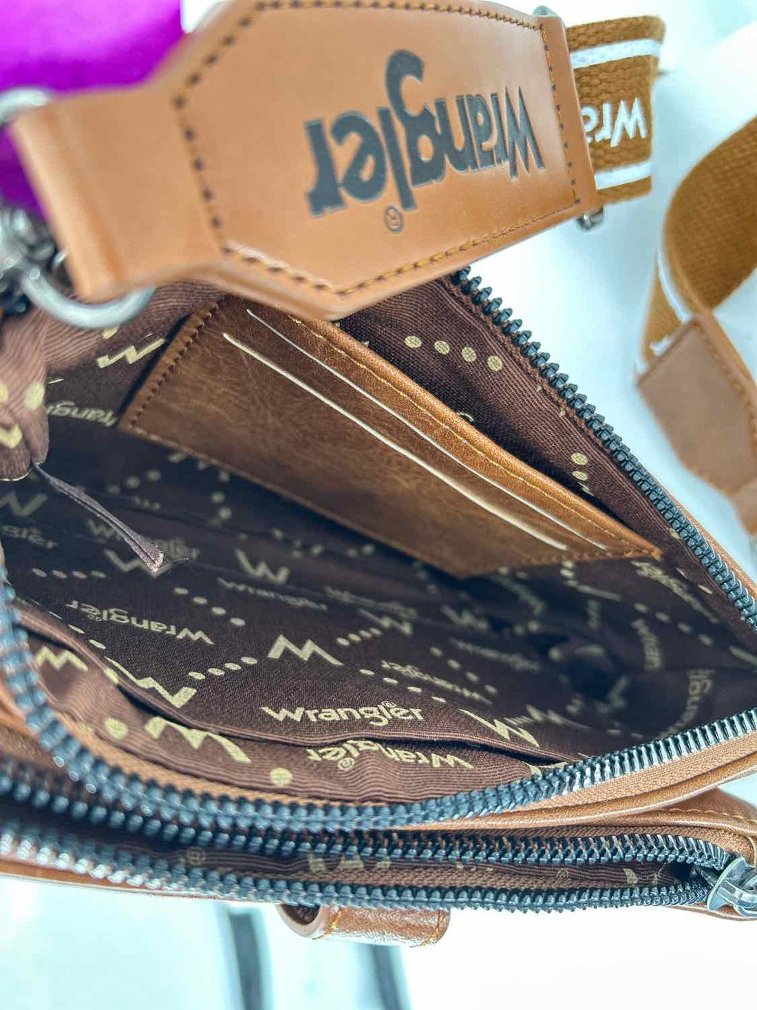 Wrangler Cognac Faux Leather Pre Owned Crossbody