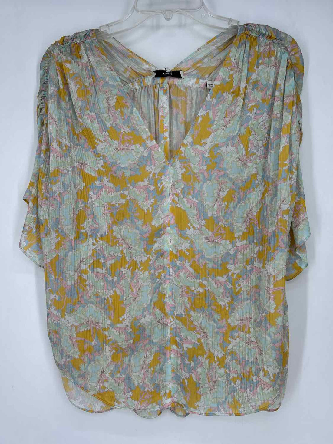 Vince Size M Mustard Floral Silk Short Sleeve