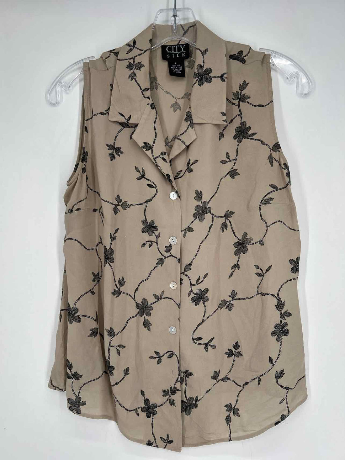City Silk Knitwear Size L Beige Print Silk Sleeveless