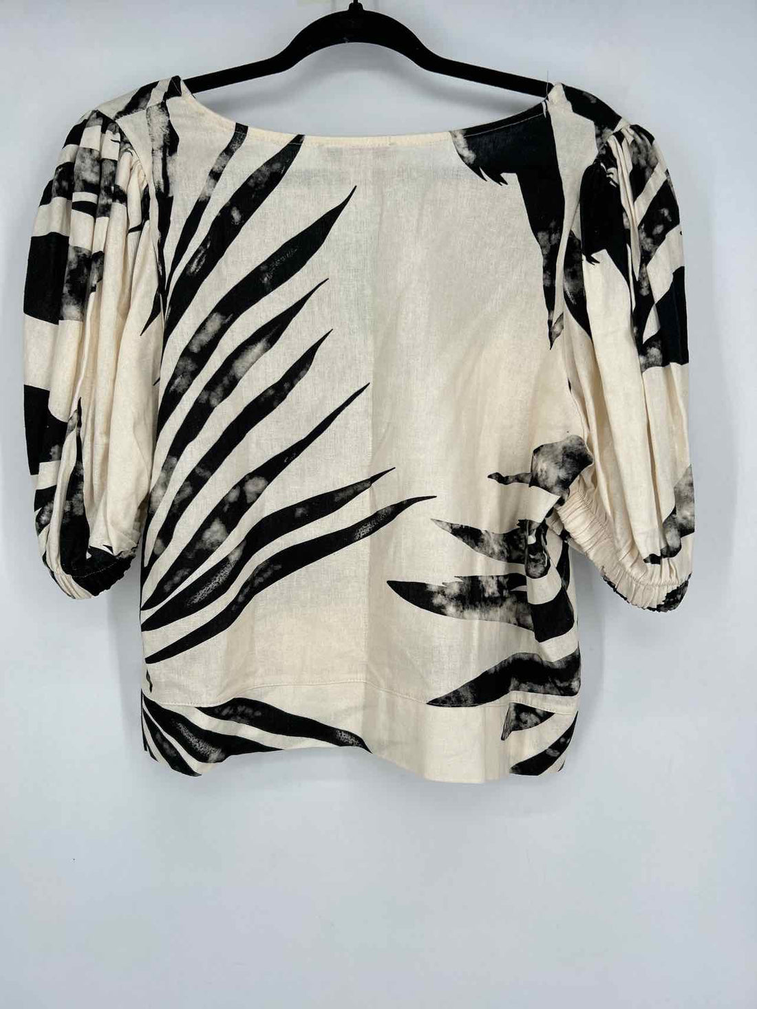 Astrid Size L Ivory & Black Linen/Viscose Short Sleeve