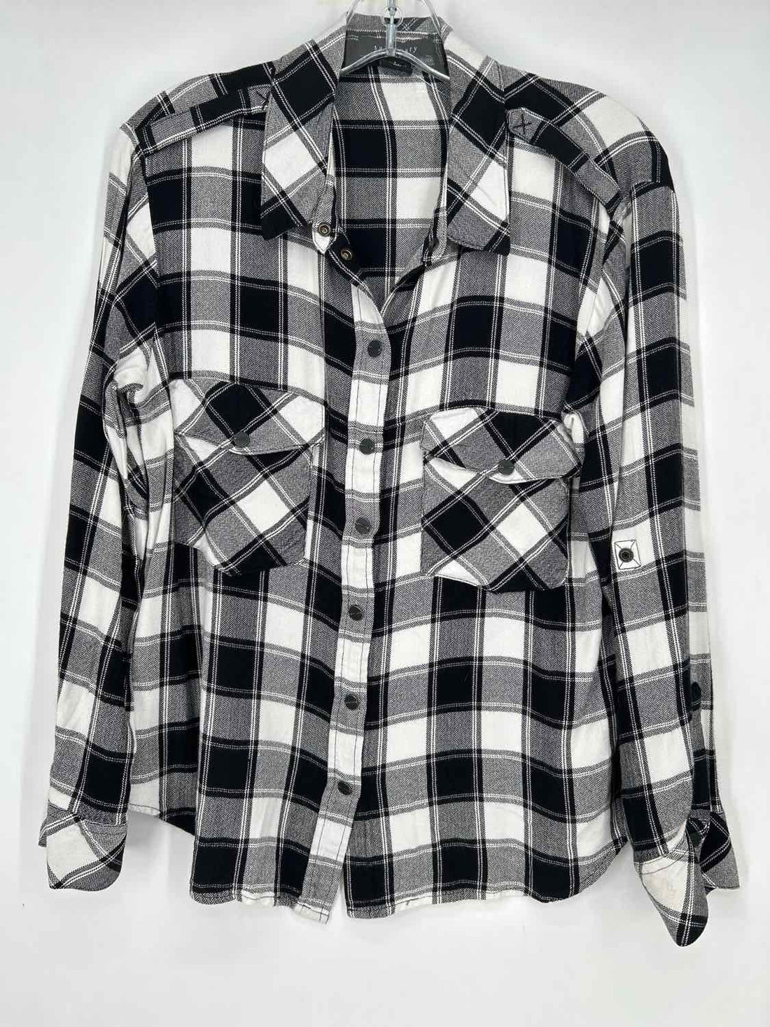 Sanctuary Size L Black & White Plaid Long Sleeve
