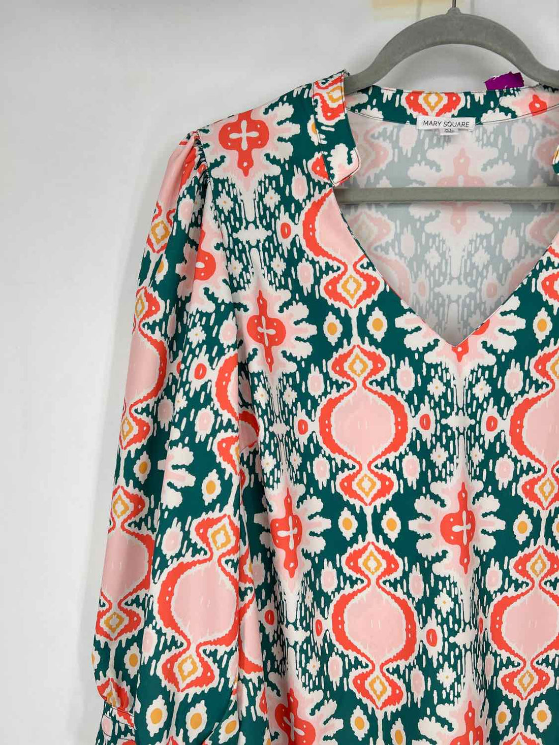 Mary Square Size XL Green & Pink Print Long Sleeve