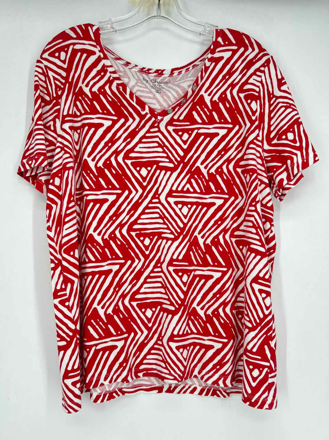 Chicos Size 3/XL Red & White Short Sleeve