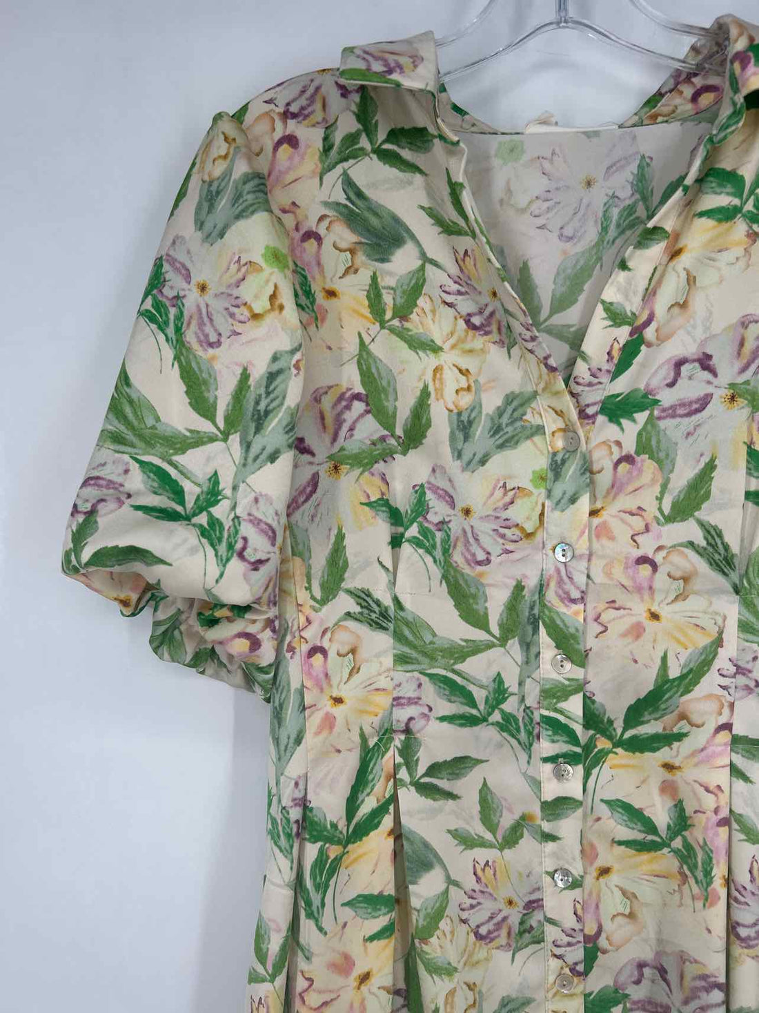 Melloday Size S Yellow Purple & Green Floral Short Sleeve Dress