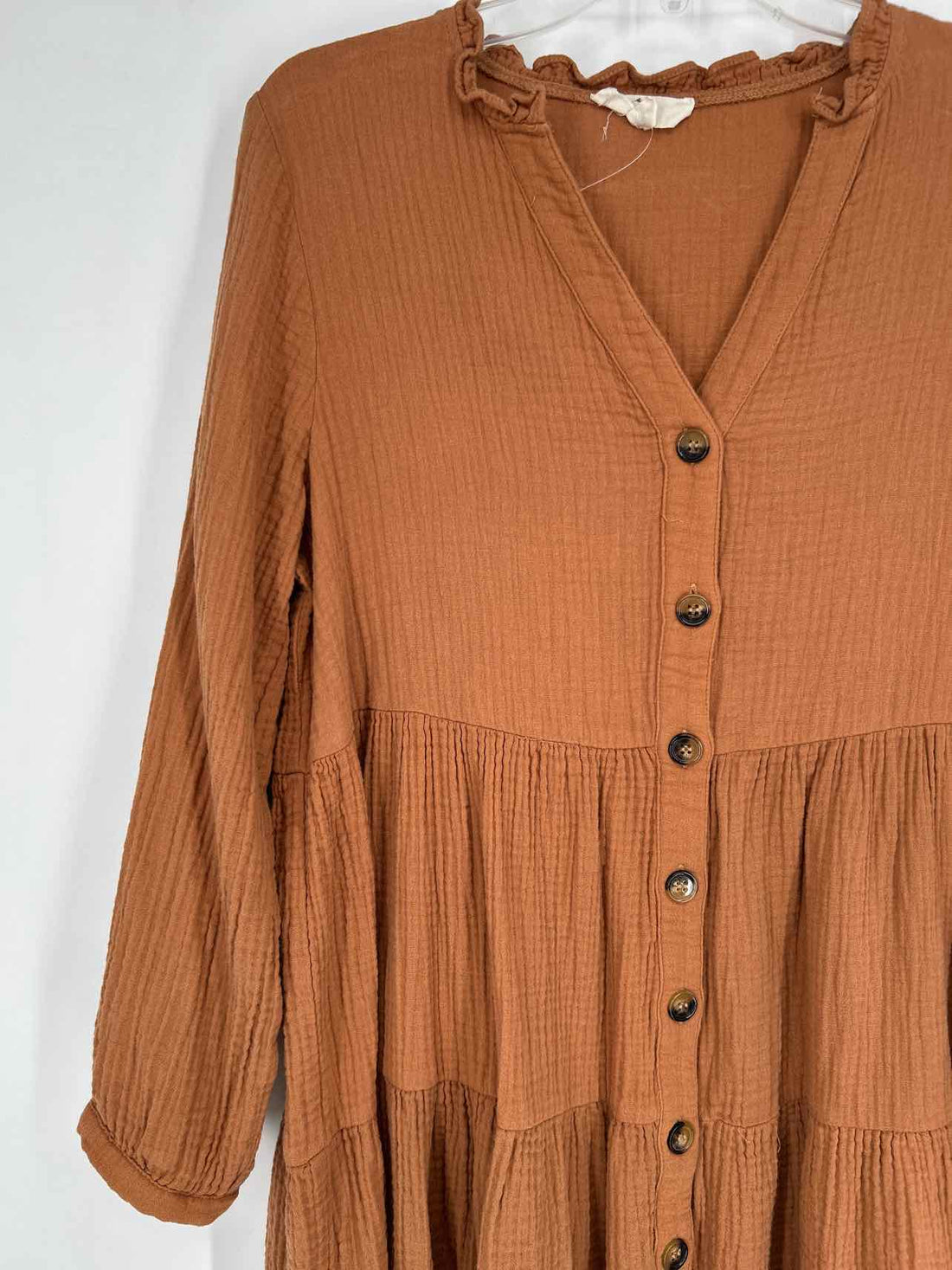Entro Size M Brown Gauze Long Sleeve Dress