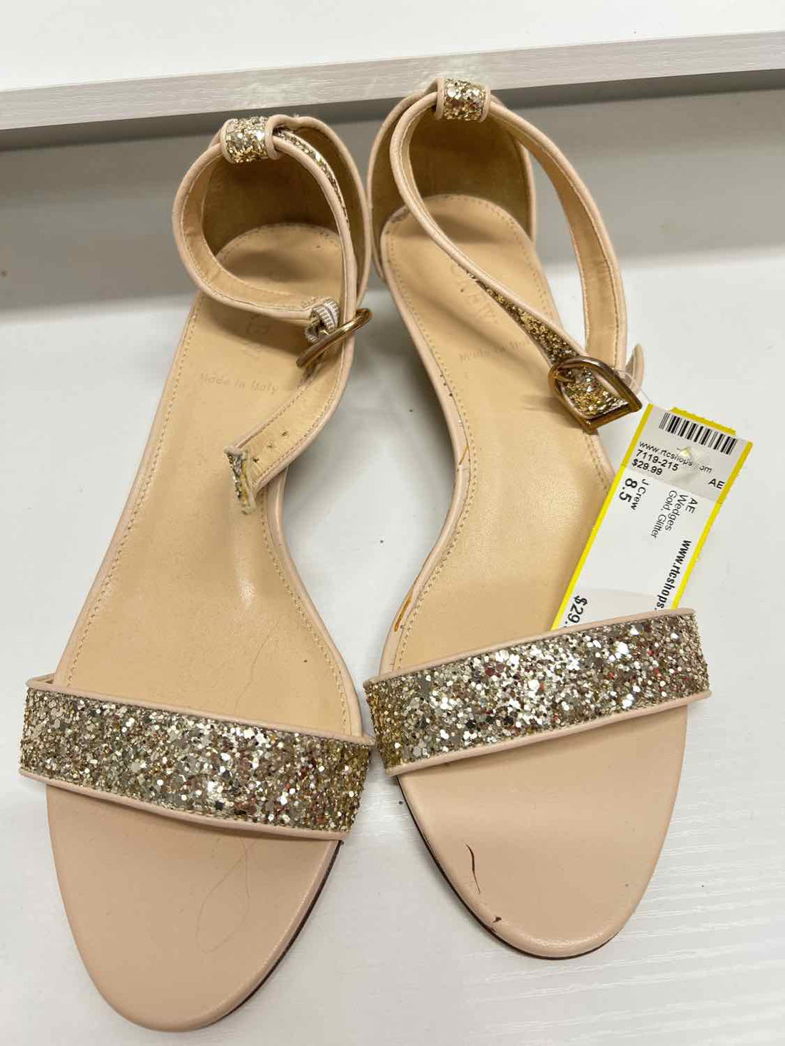 J Crew Women Size 8.5 Gold Glitter Wedges