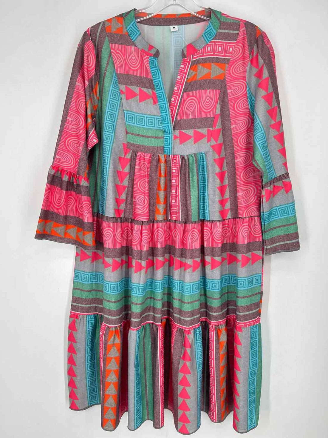 Made With Love Size M Neon Pink Print Long Sleeve Dress