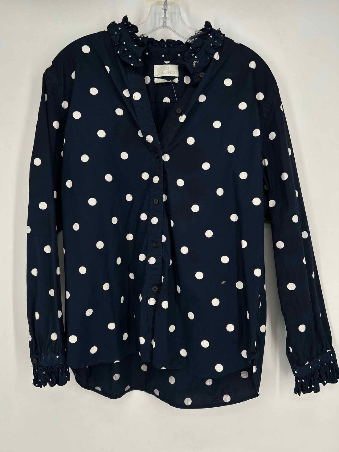 J Crew Size 8 Navy Polkadot Long Sleeve
