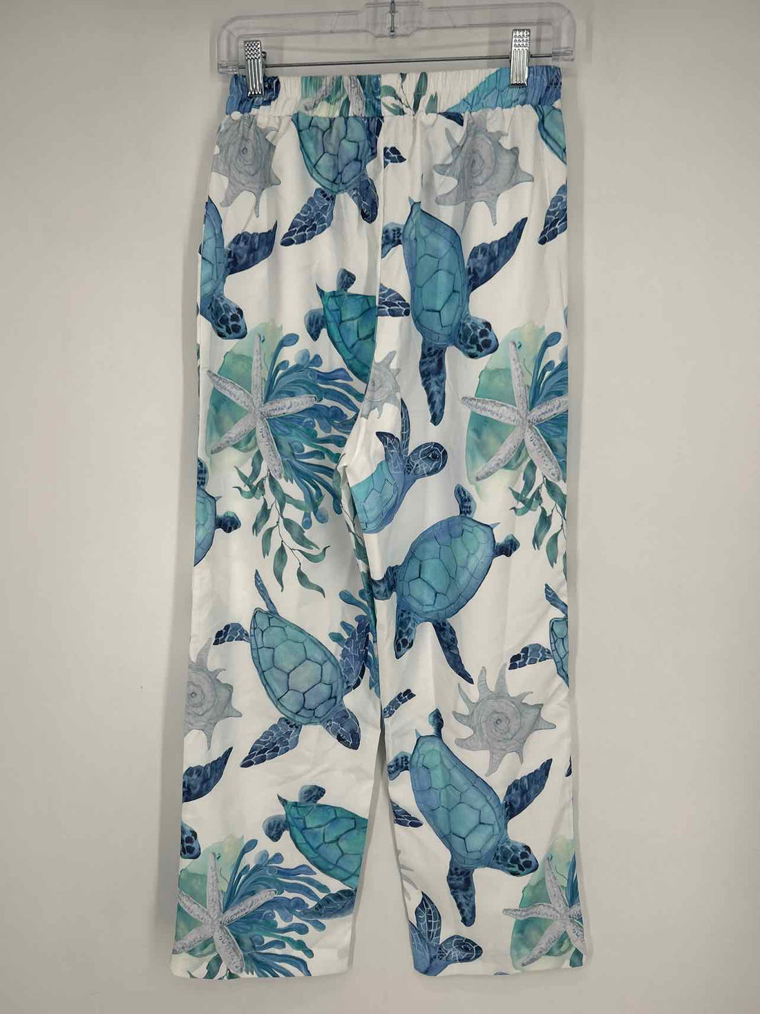 Made With Love Size M White & Blue Print Pants