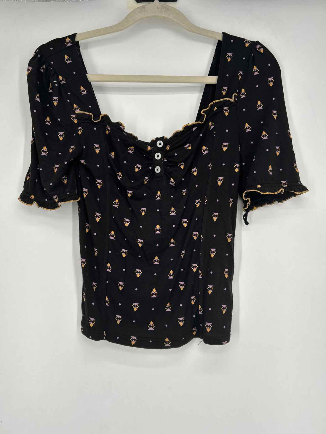 Free People Size S Black Print Short Sleeve Short Sleeve
