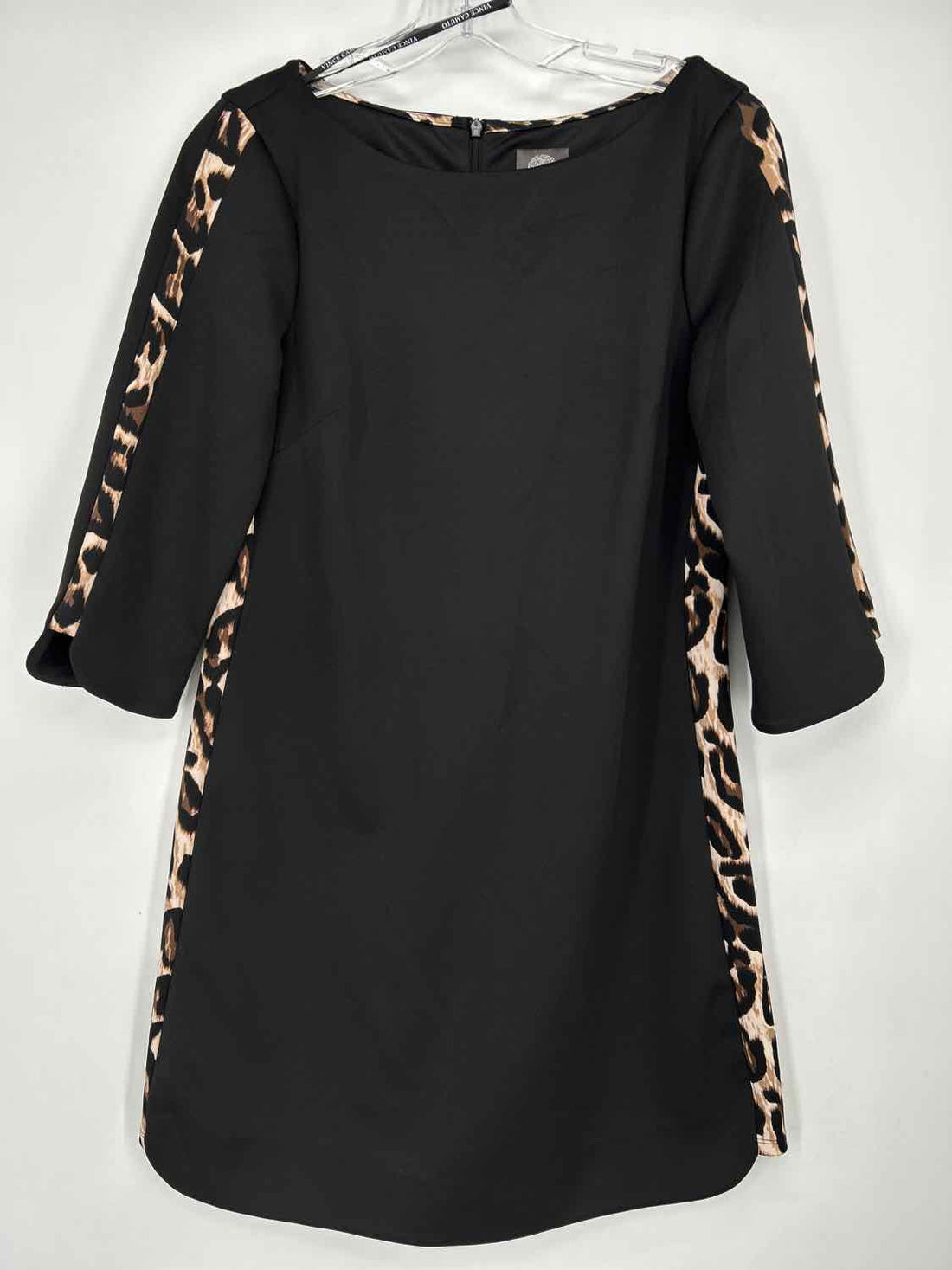 Vince Camuto Size 10 Black & Leopard Long Sleeve Dress