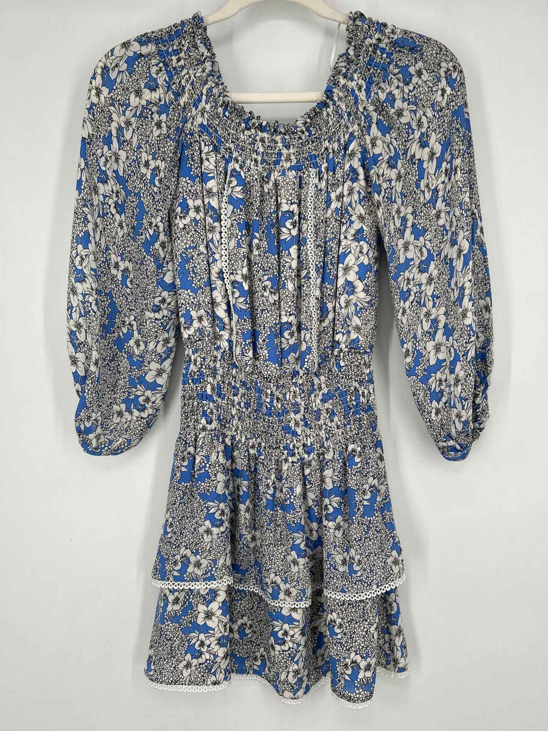 Parker Size XS Blue & White Floral Long Sleeve Dress