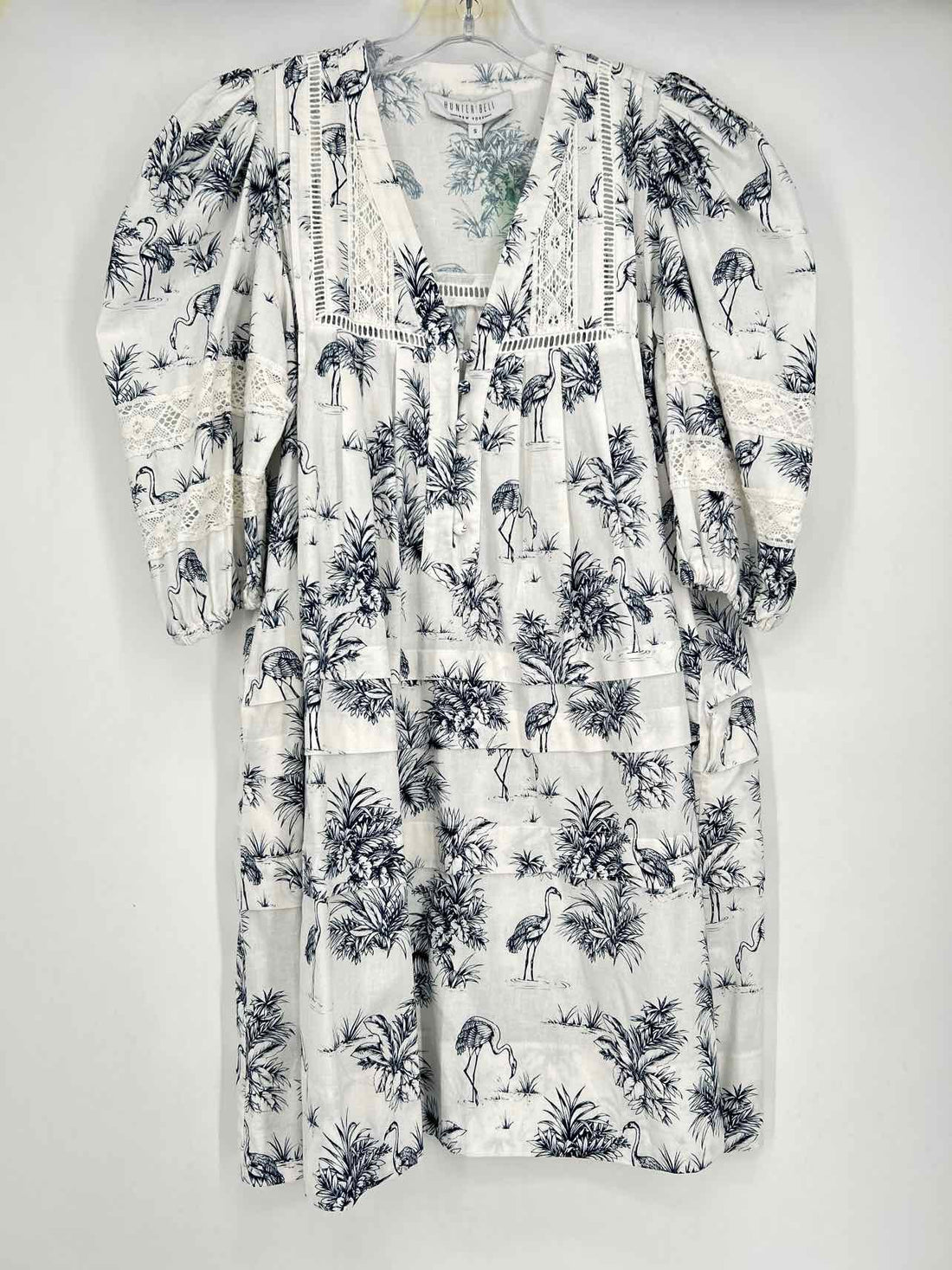 Hunter Bell Size S White & Navy Print Dress