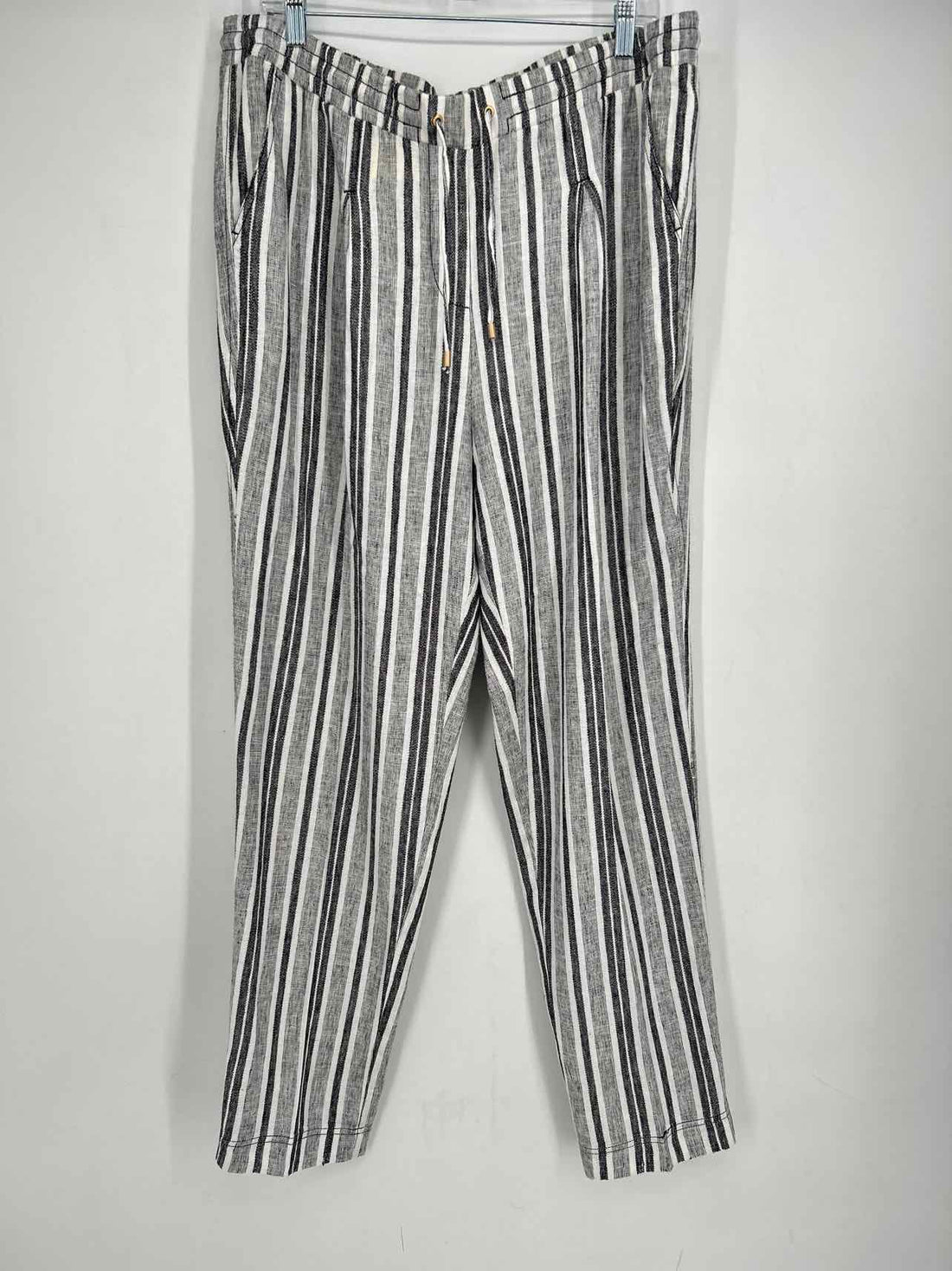 Jones New York Size 16 Black & White Striped Linen/Rayon Pants