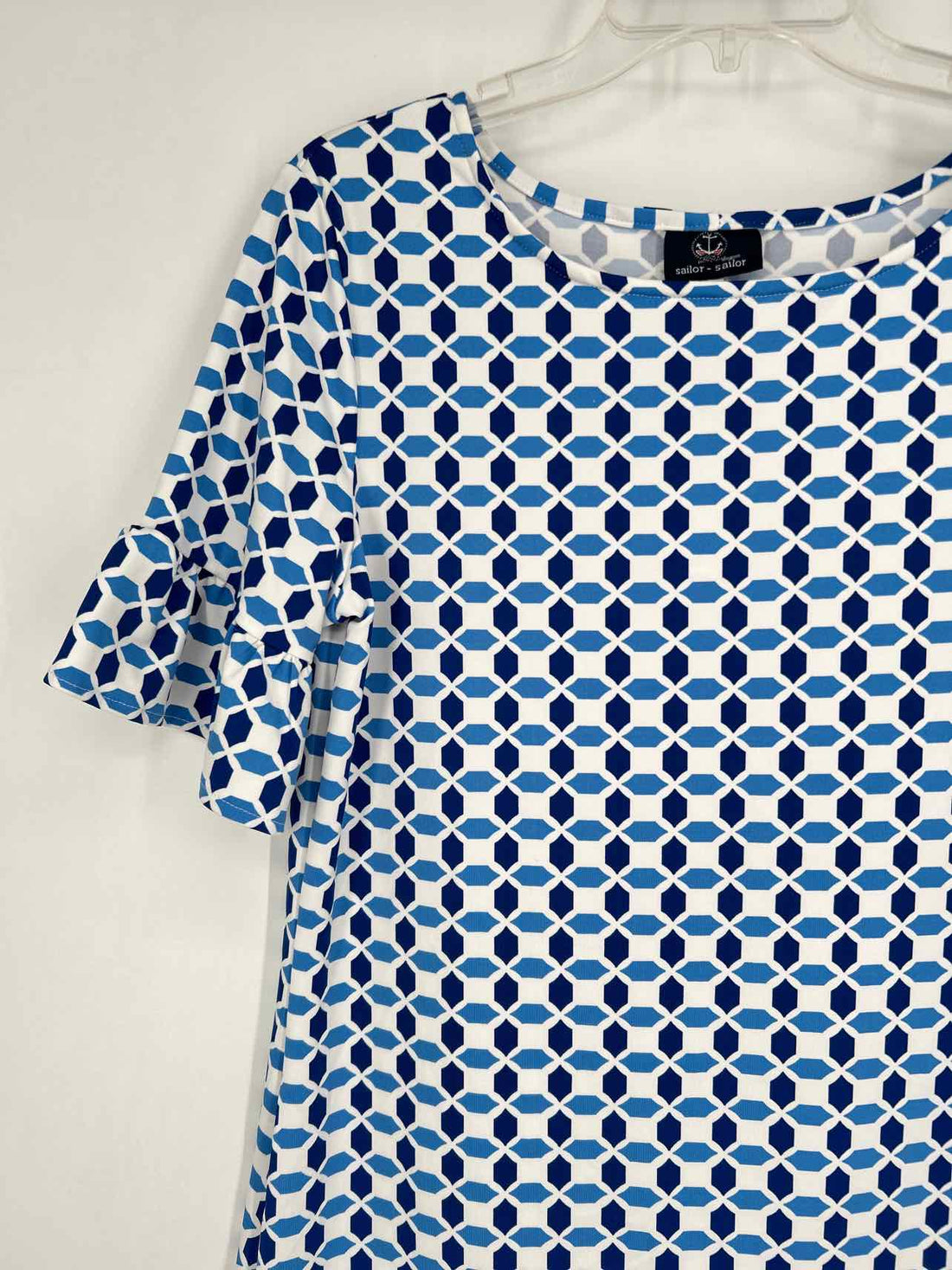 Sailor Sailor Size M White & Blue Print Short Sleeve Dress