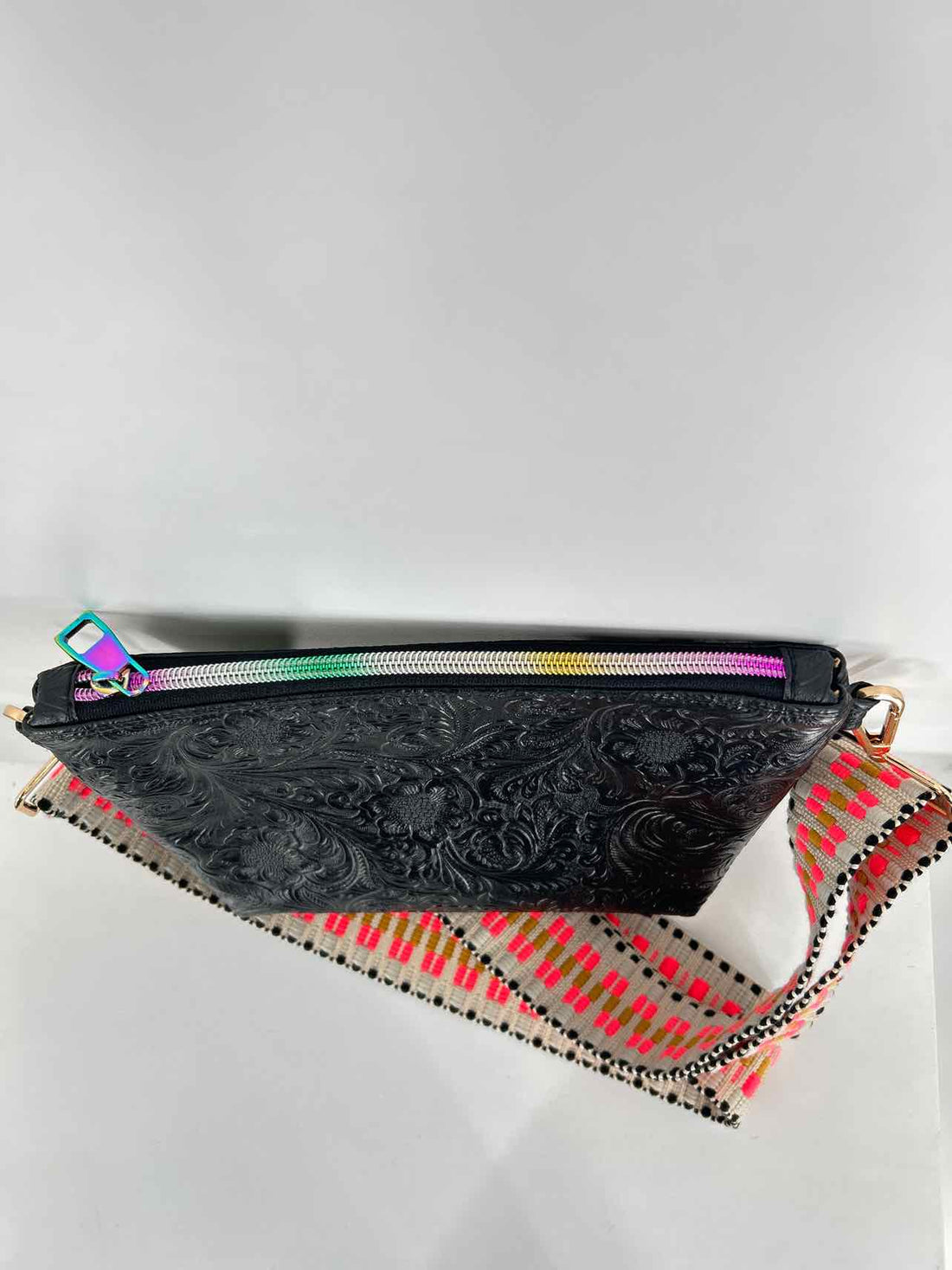 Handmade Black Faux Leather Pre Owned Crossbody