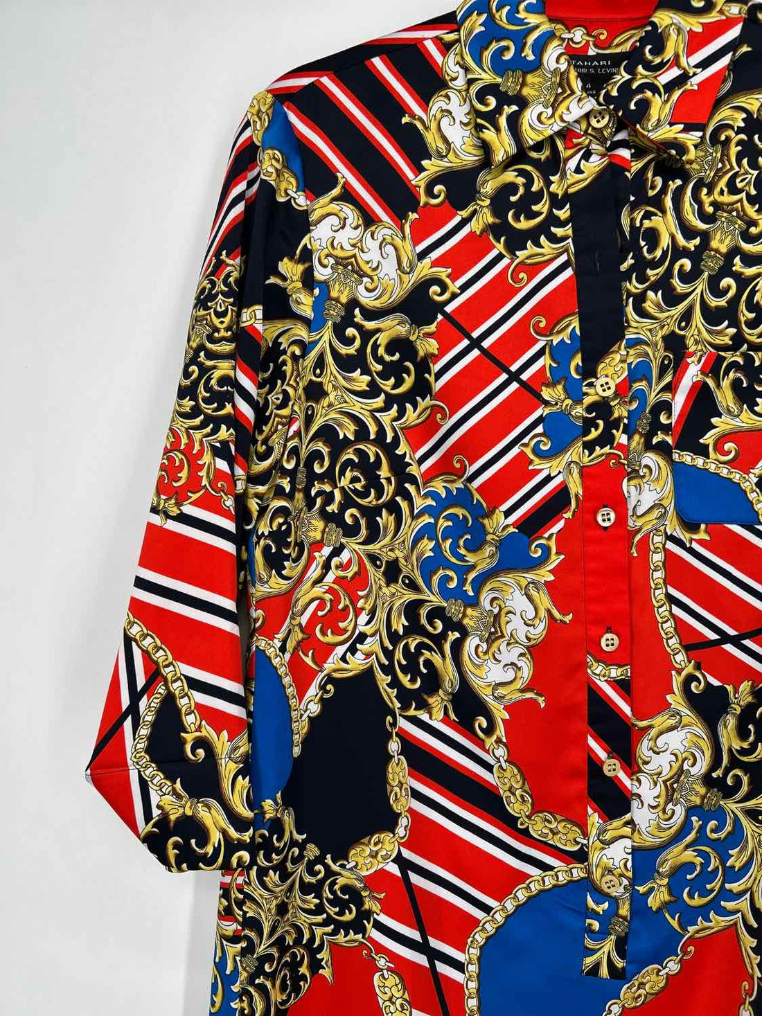 Tahari Arthur S. Levine Size 4 Navy & Red Print Long Sleeve Dress