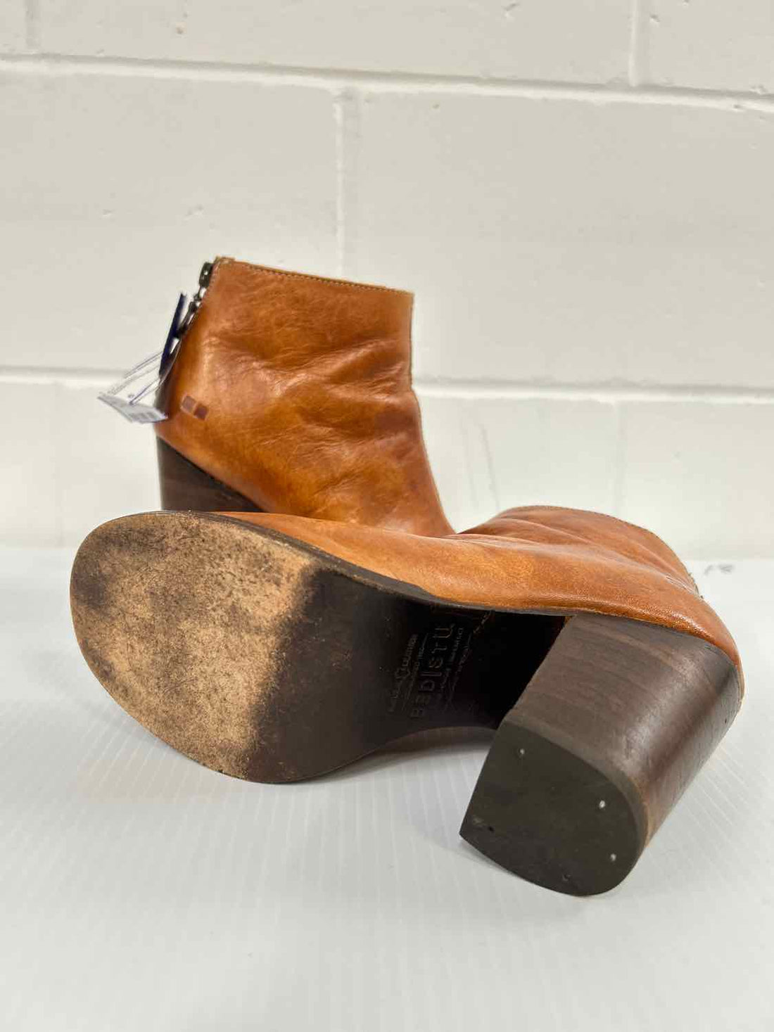 Bedstu Onset Women Size 6 Cognac Leather Peep Toe Ankle Bootie