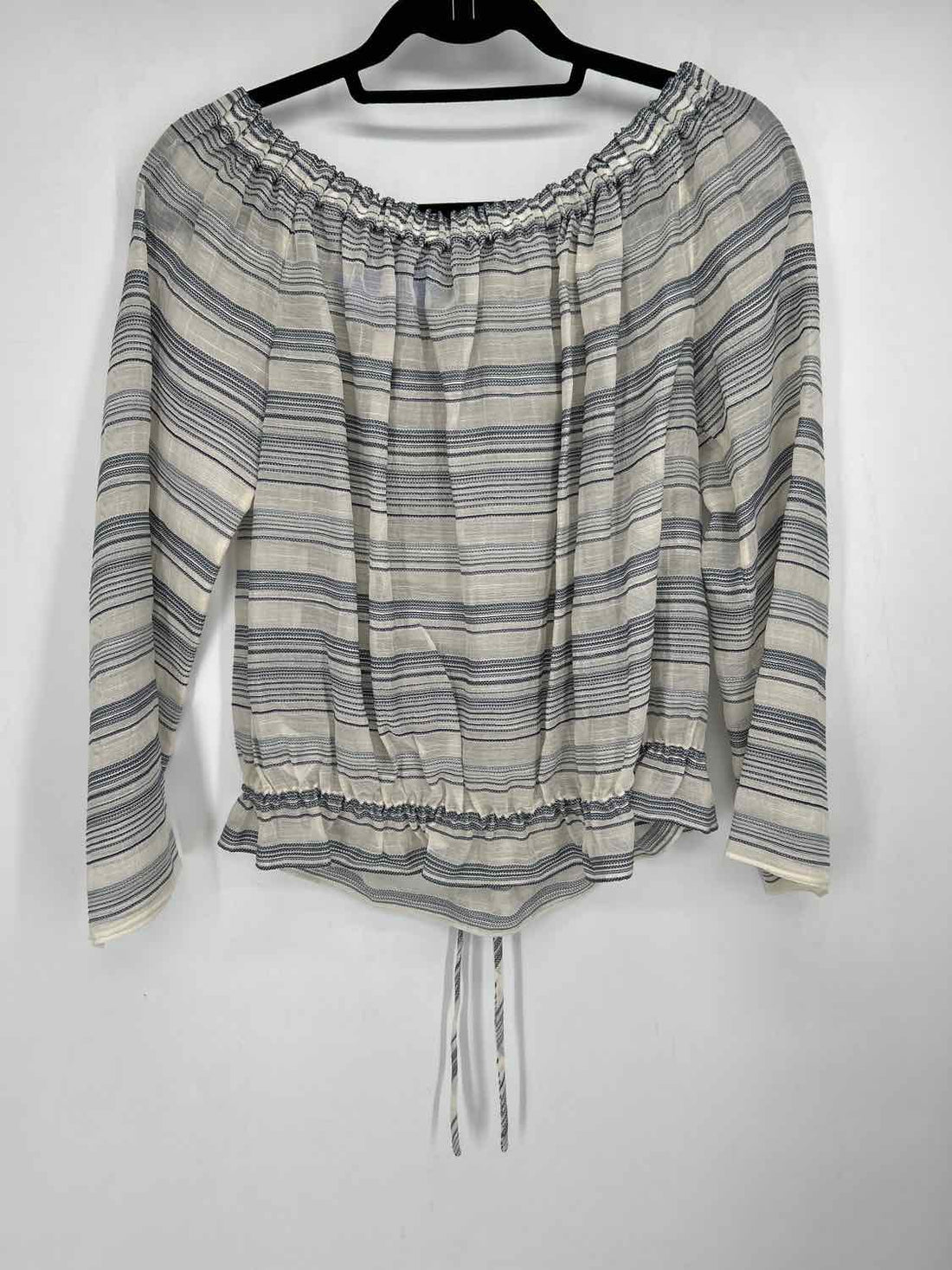 Theory Size S White & Navy Striped Cotton & Silk Long Sleeve