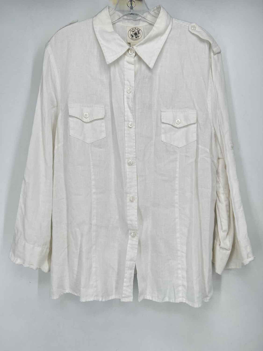 Chaus Organic Size XL White Organic Linen Long Sleeve